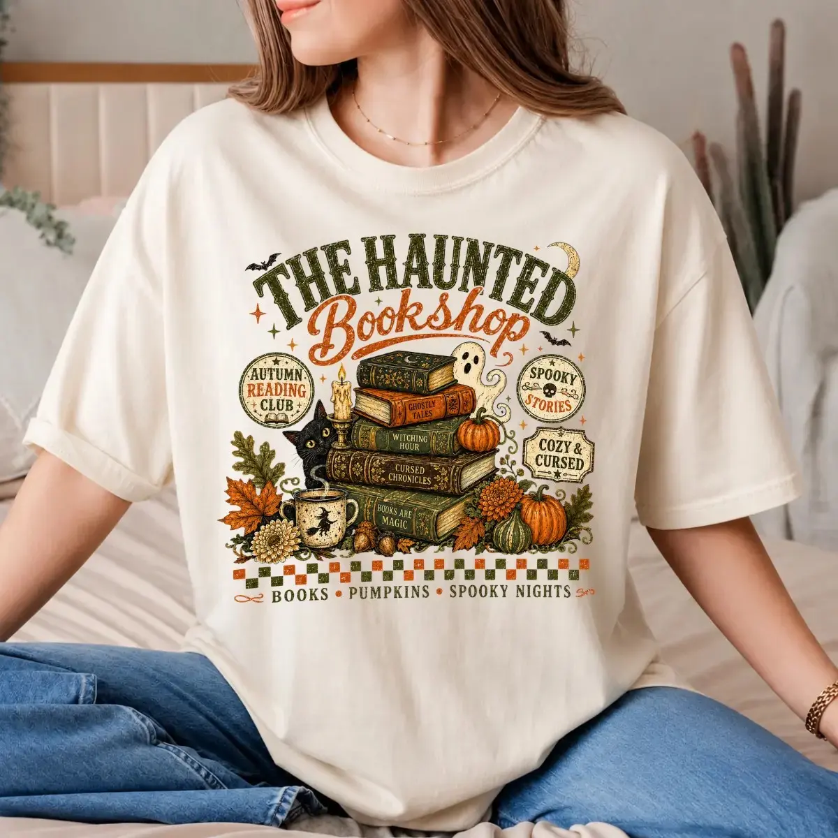 Comfort Colors Haunted Bookshop Shirt, Cozy Reading Club Halloween Tee, Spooky Pumpkin Fall Book Lover Gift