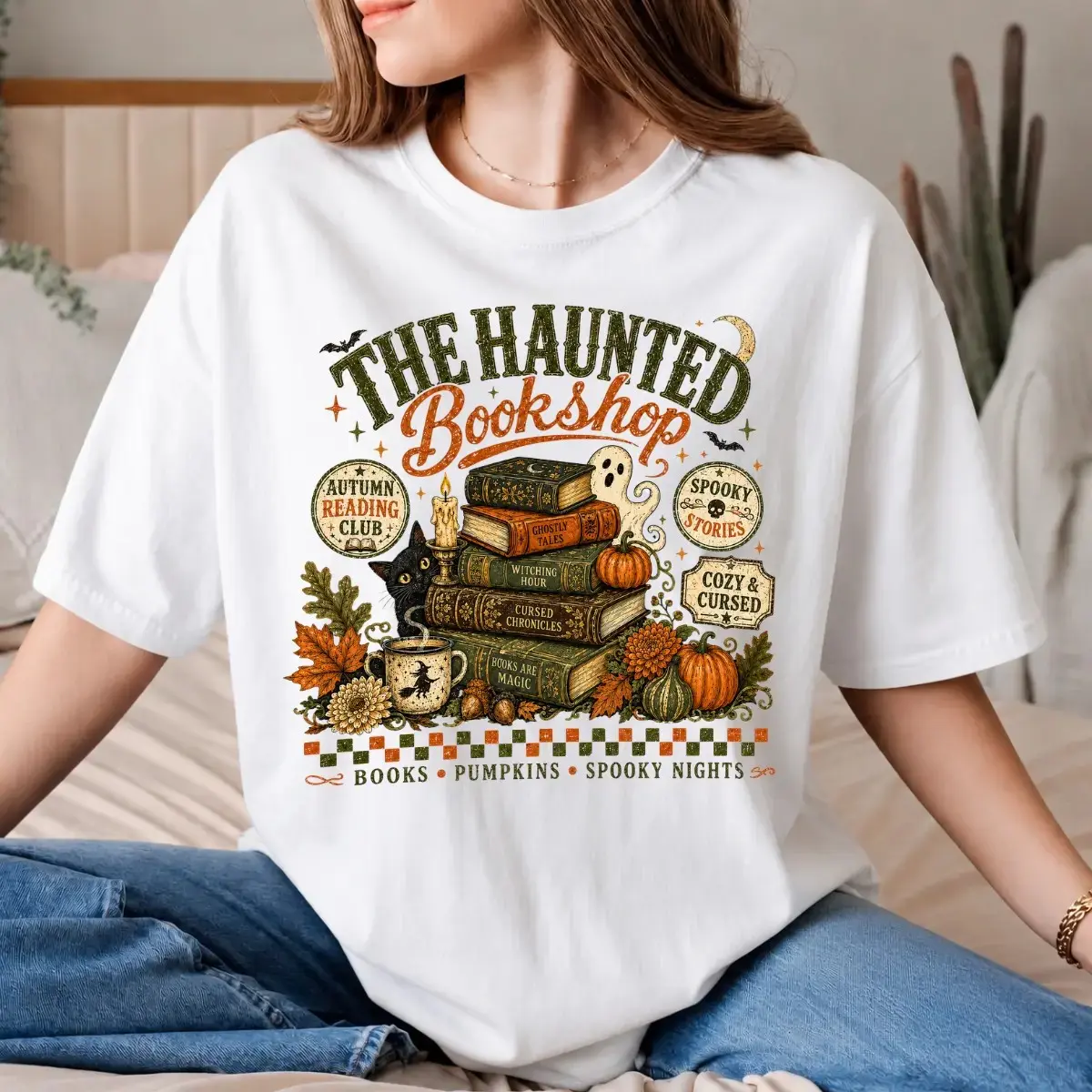 Comfort Colors Haunted Bookshop Shirt, Cozy Reading Club Halloween Tee, Spooky Pumpkin Fall Book Lover Gift - photo 3
