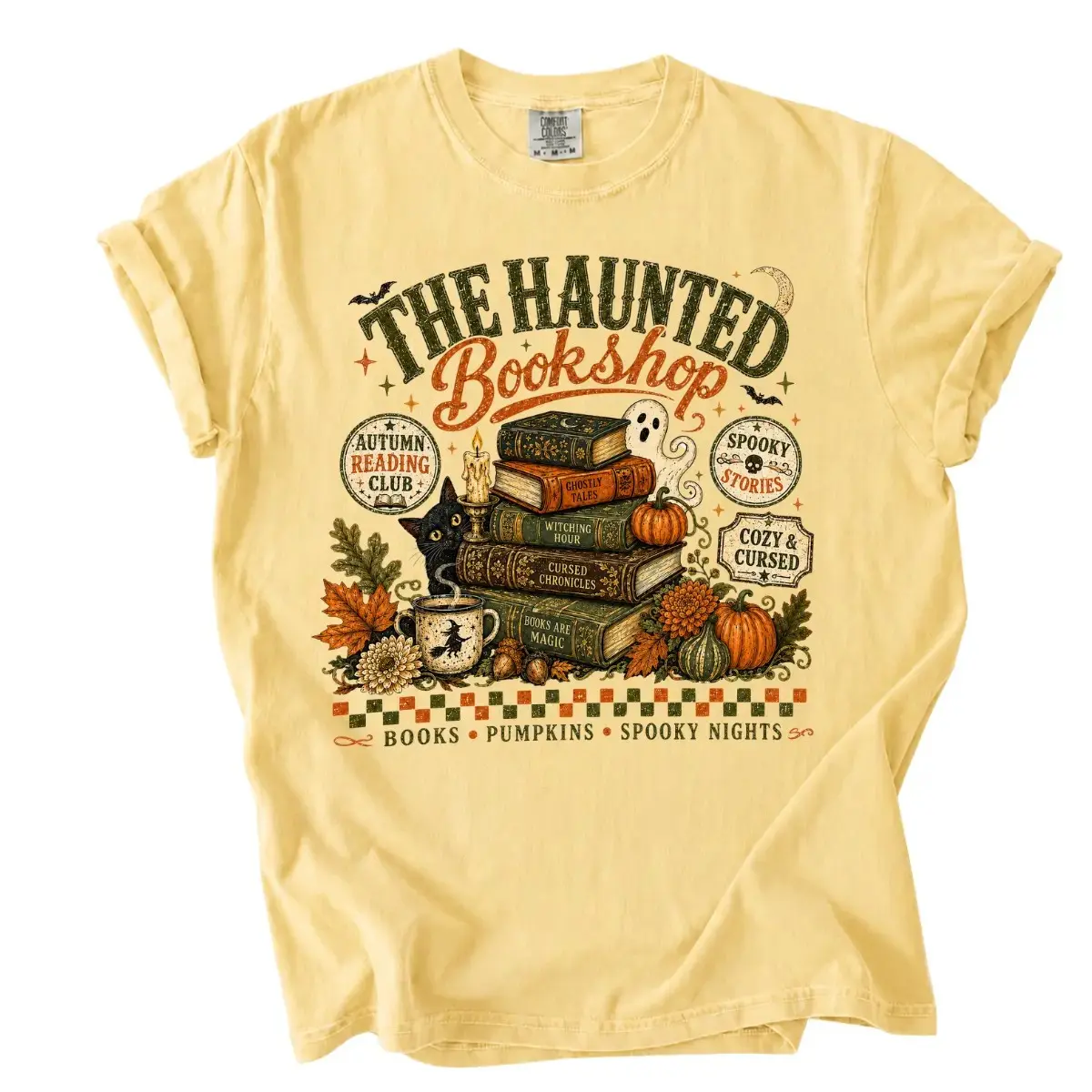 Comfort Colors Haunted Bookshop Shirt, Cozy Reading Club Halloween Tee, Spooky Pumpkin Fall Book Lover Gift - photo 4