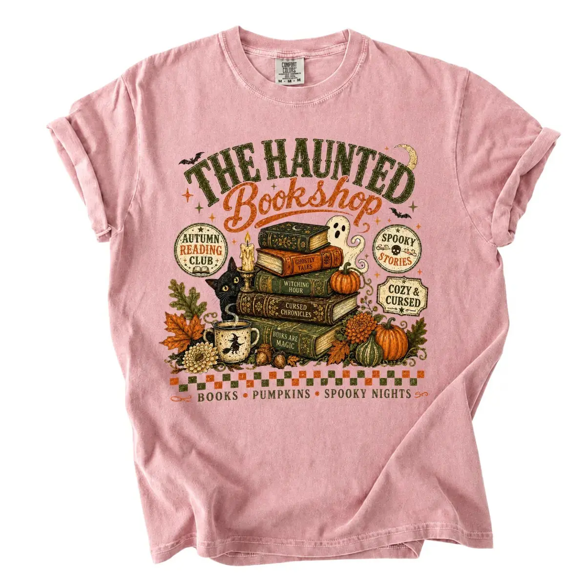 Comfort Colors Haunted Bookshop Shirt, Cozy Reading Club Halloween Tee, Spooky Pumpkin Fall Book Lover Gift - photo 5