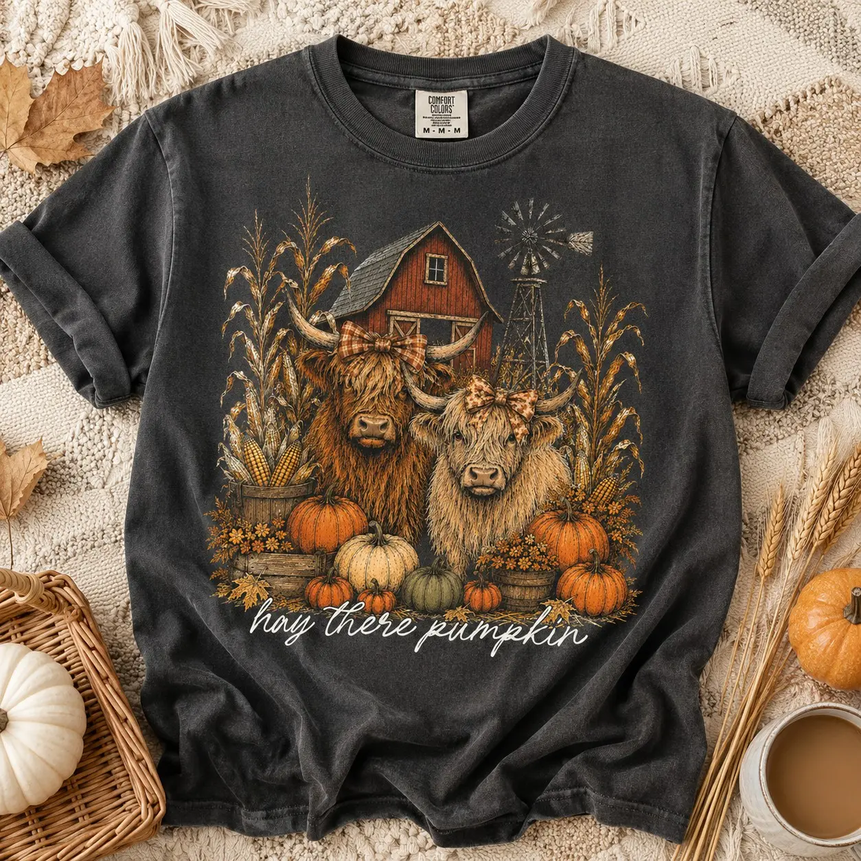 Comfort Colors Hay There Pumpkin Highland Cows Barn Shirt, Rustic Farmhouse Fall Harvest Tee, Autumn Birthday Gift for Women - photo 2