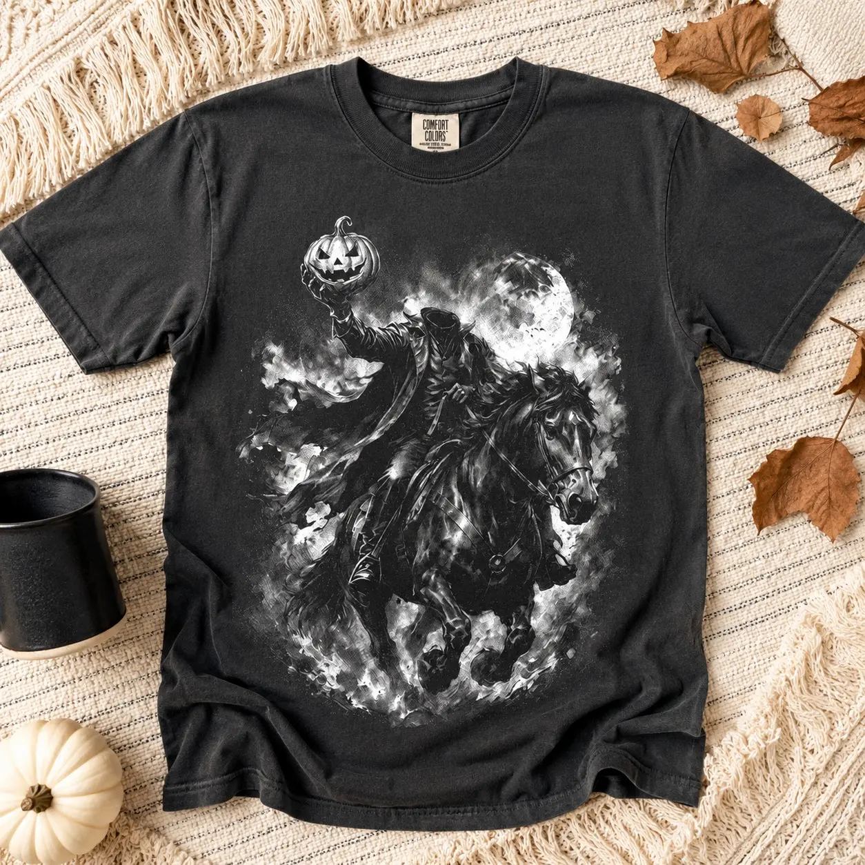 Comfort Colors Headless Horseman Pumpkin Rider Shirt for Women, Halloween Party Graphic Tee, Aesthetic Gothic Fall Birthday Gift - photo 2