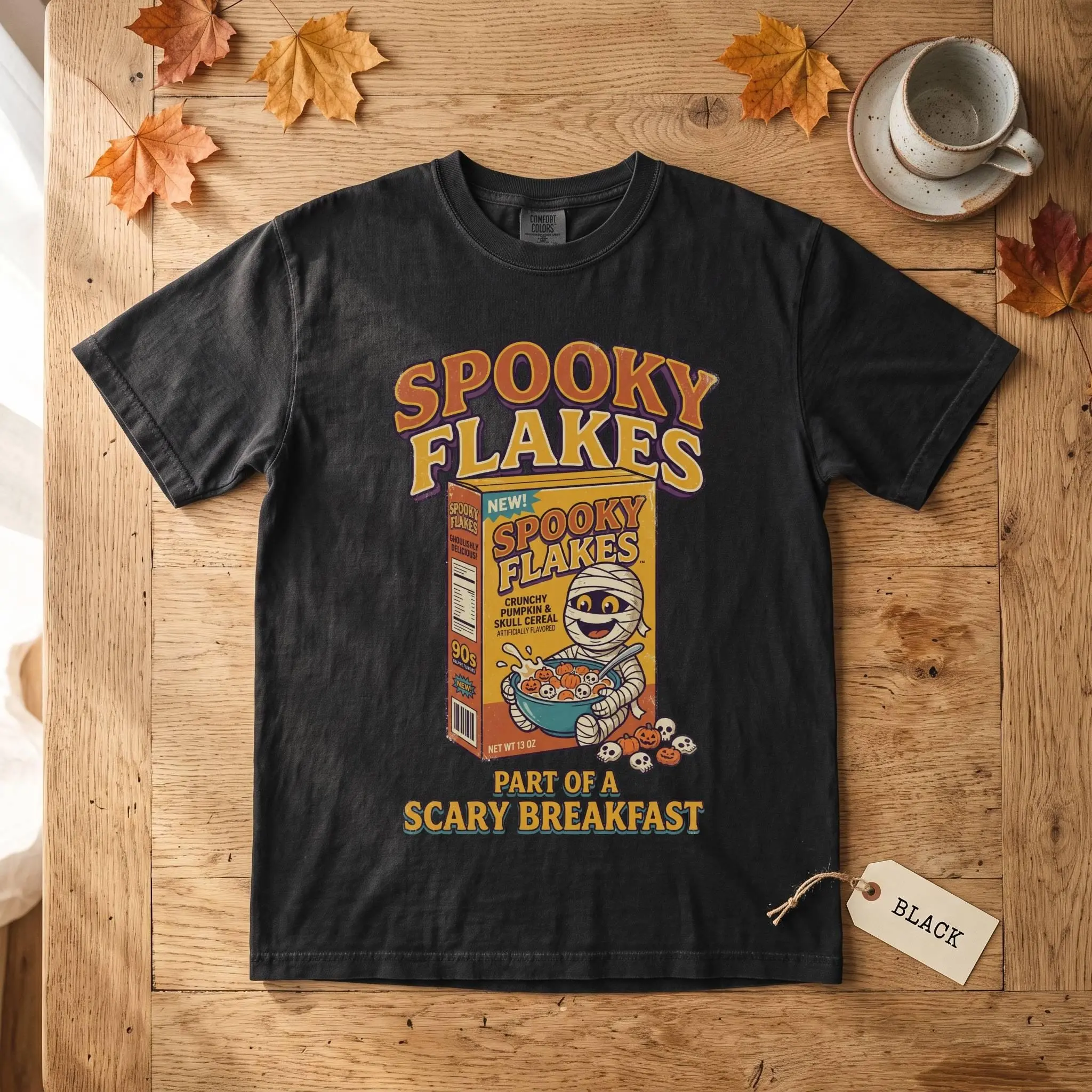 Comfort Colors Horror Cereal Box Halloween T-Shirt, Spooky Flakes Retro Graphic Tee