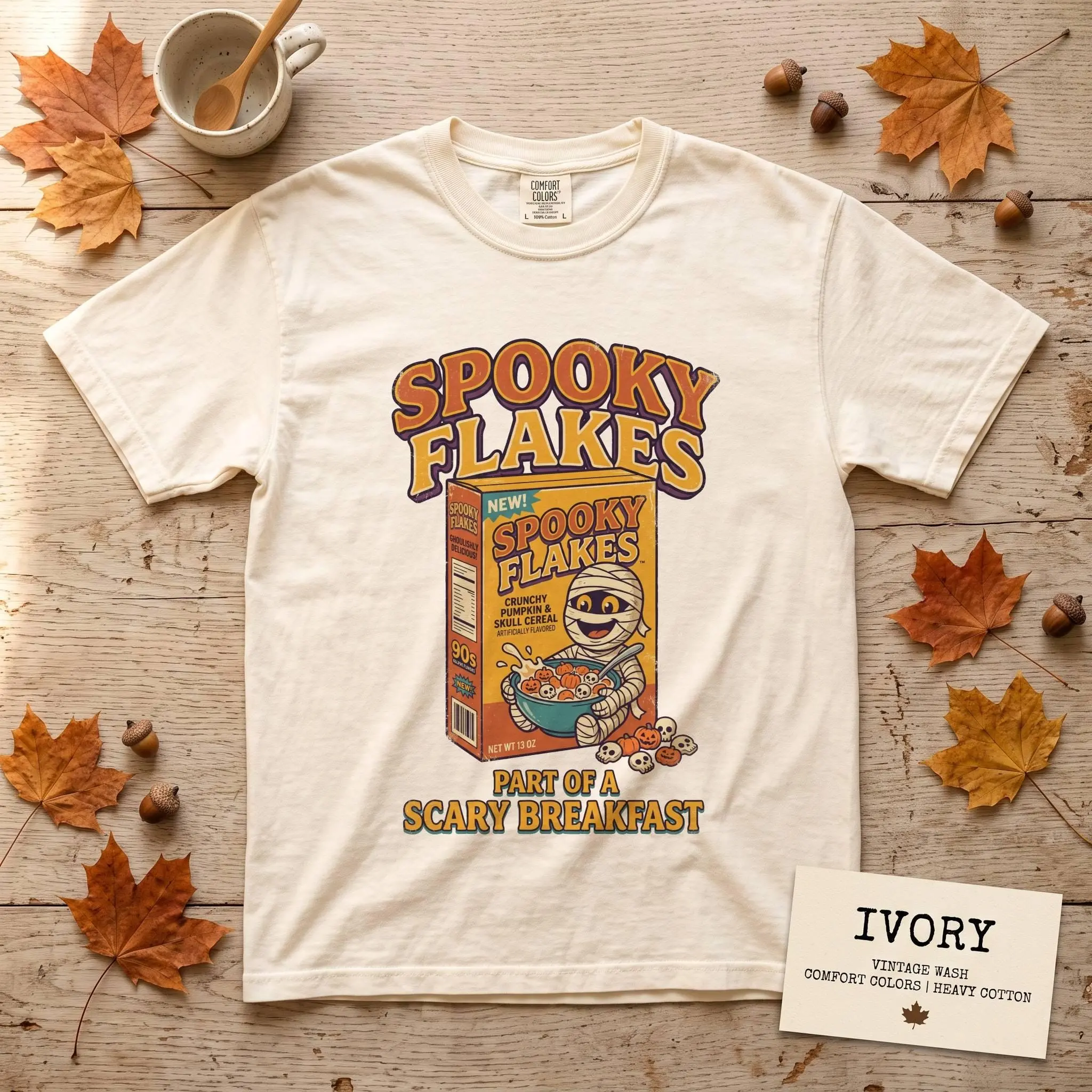 Comfort Colors Horror Cereal Box Halloween T-Shirt, Spooky Flakes Retro Graphic Tee - photo 2