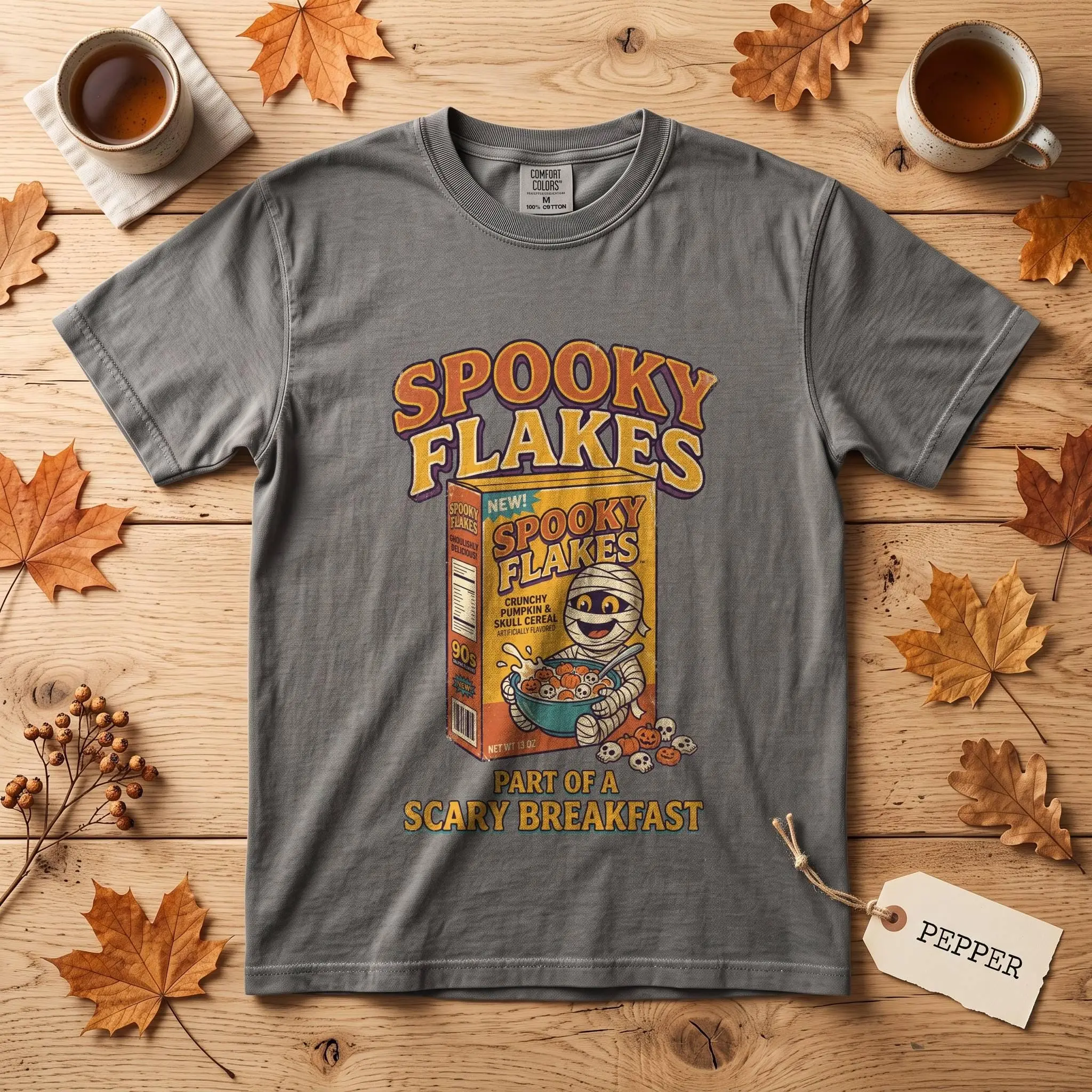 Comfort Colors Horror Cereal Box Halloween T-Shirt, Spooky Flakes Retro Graphic Tee - photo 3