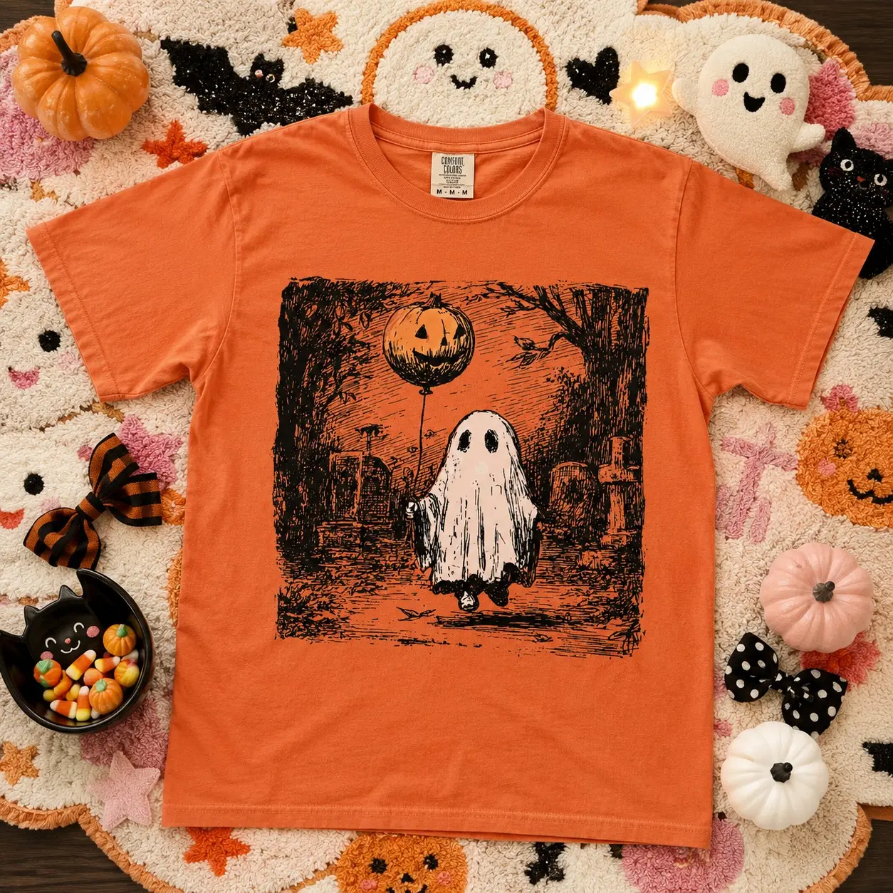Comfort Colors Horror Ghost Halloween Shirt, Cute Spooky Season Pumpkin Graphic Tee