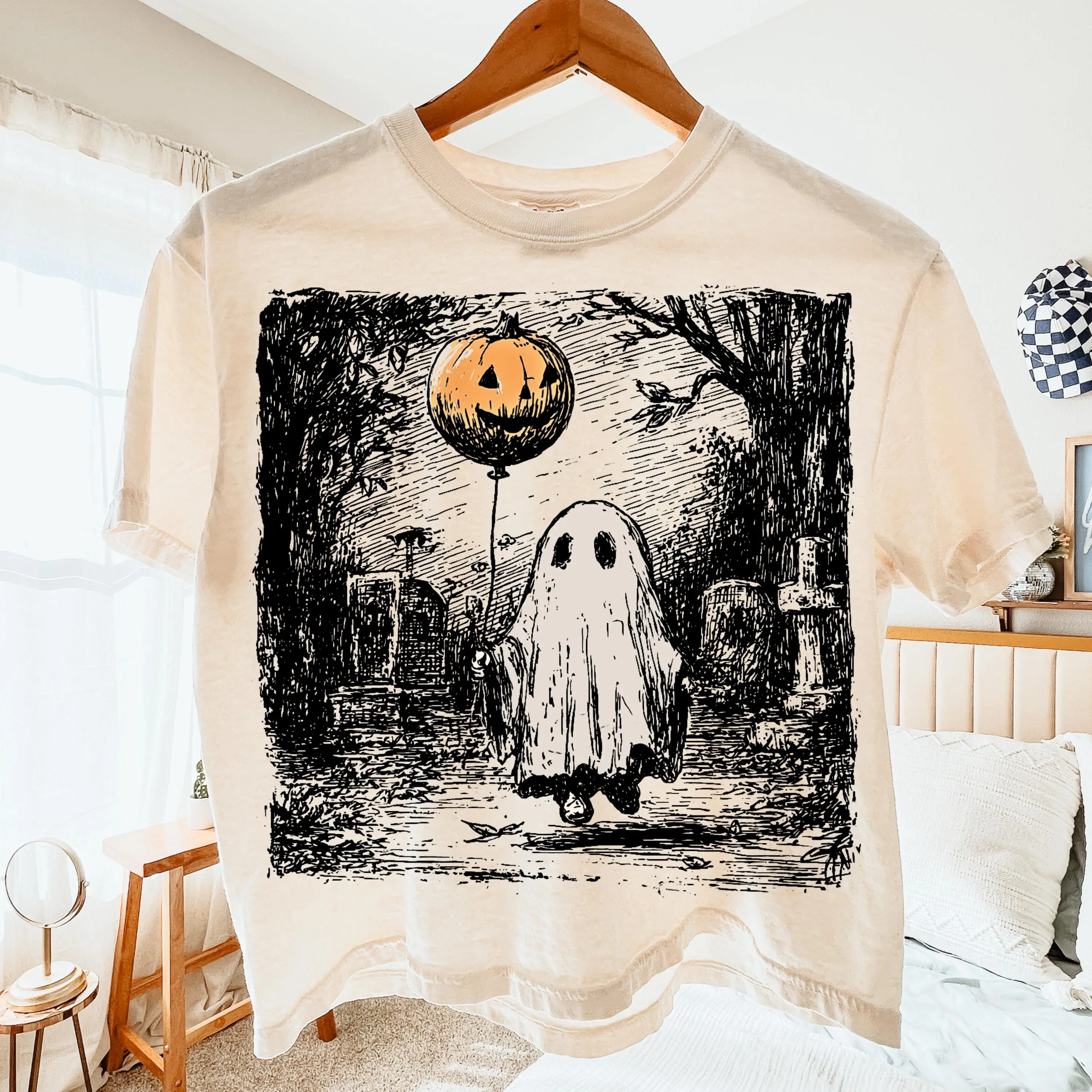 Comfort Colors Horror Ghost Halloween Shirt, Cute Spooky Season Pumpkin Graphic Tee - photo 2