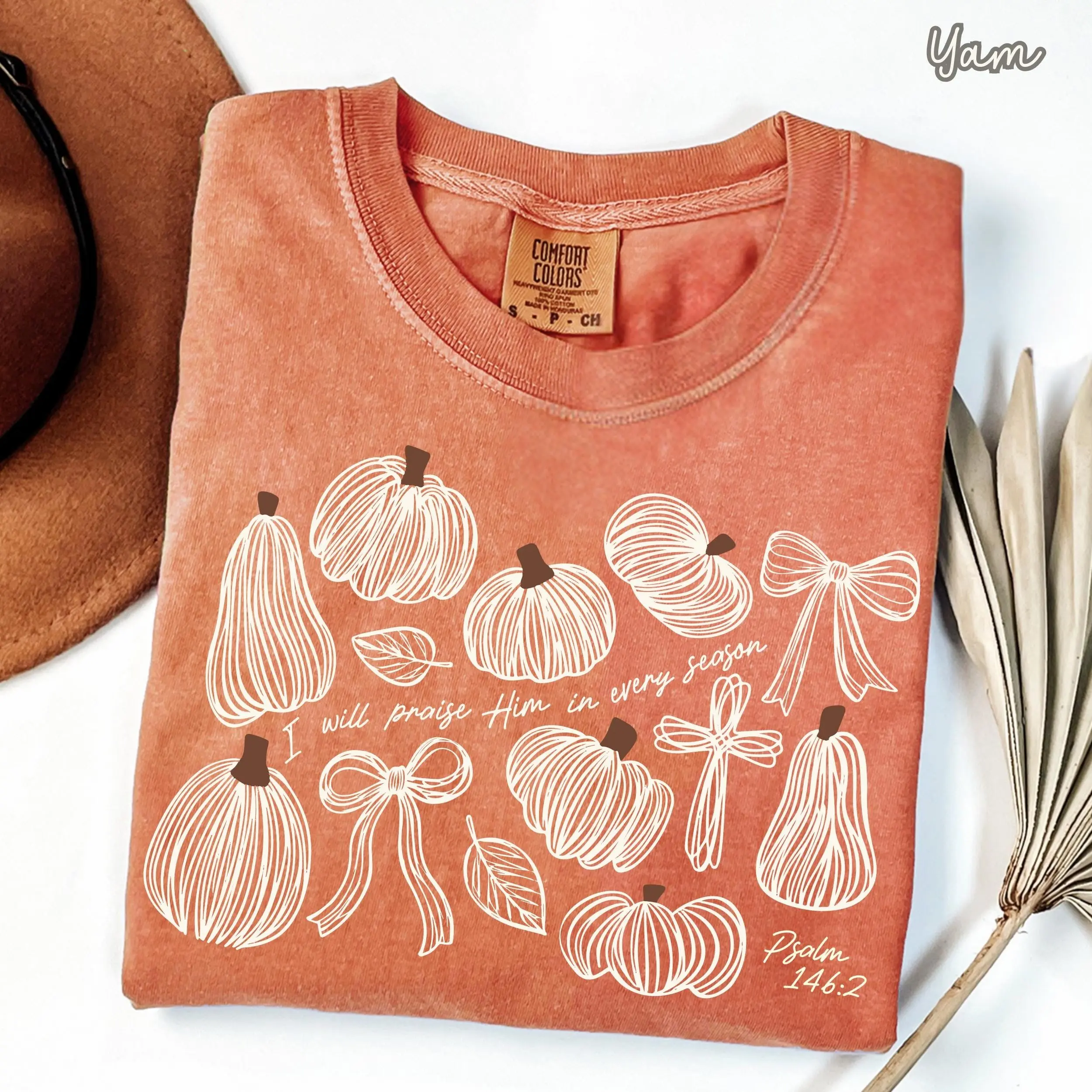 Comfort Colors I Will Praise Him In Every Season Shirt, Christian Pumpkin Fall Faith Psalm 146 2 Jesus Bible Verse Tee - photo 2