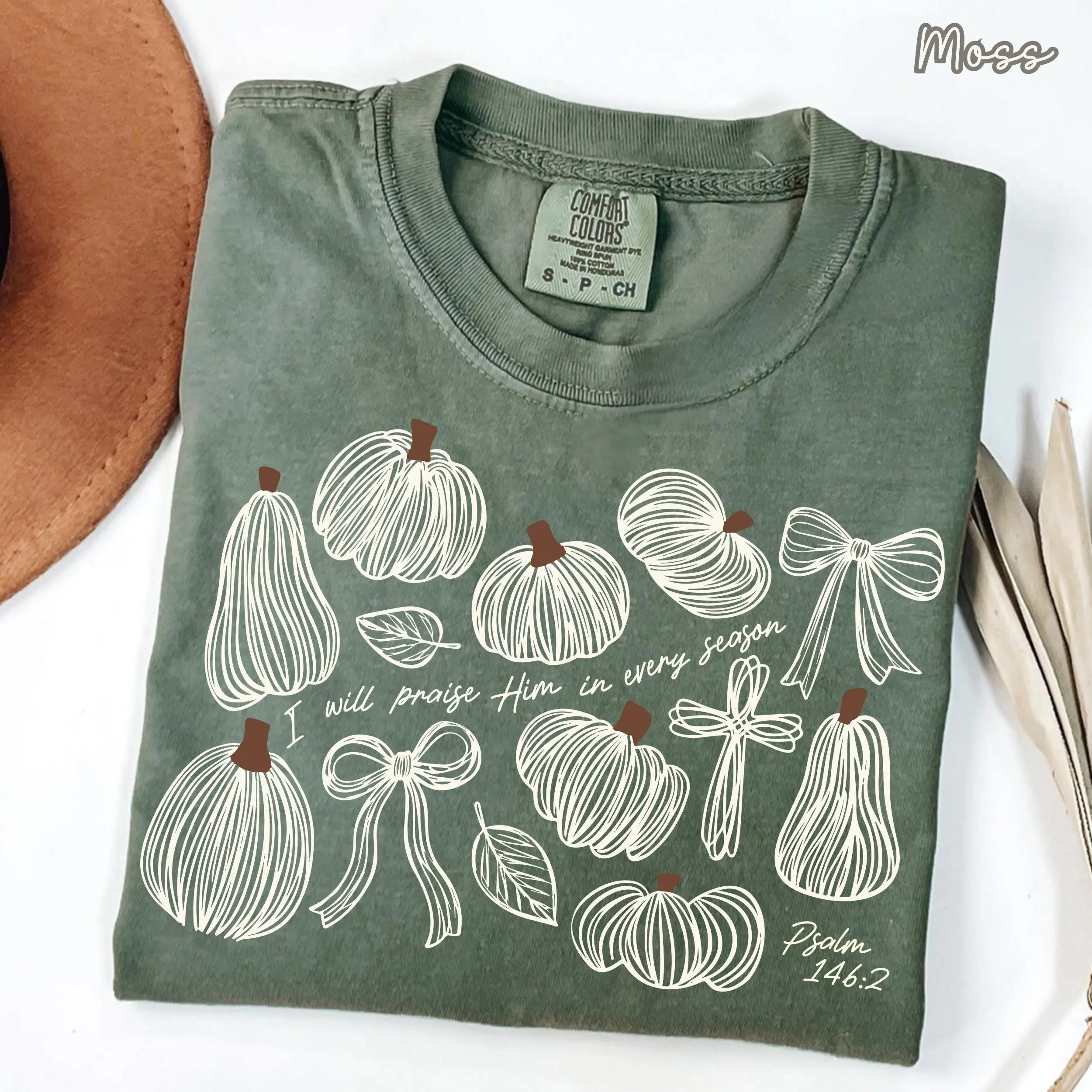 Comfort Colors I Will Praise Him In Every Season Shirt, Christian Pumpkin Fall Faith Psalm 146 2 Jesus Bible Verse Tee - photo 3