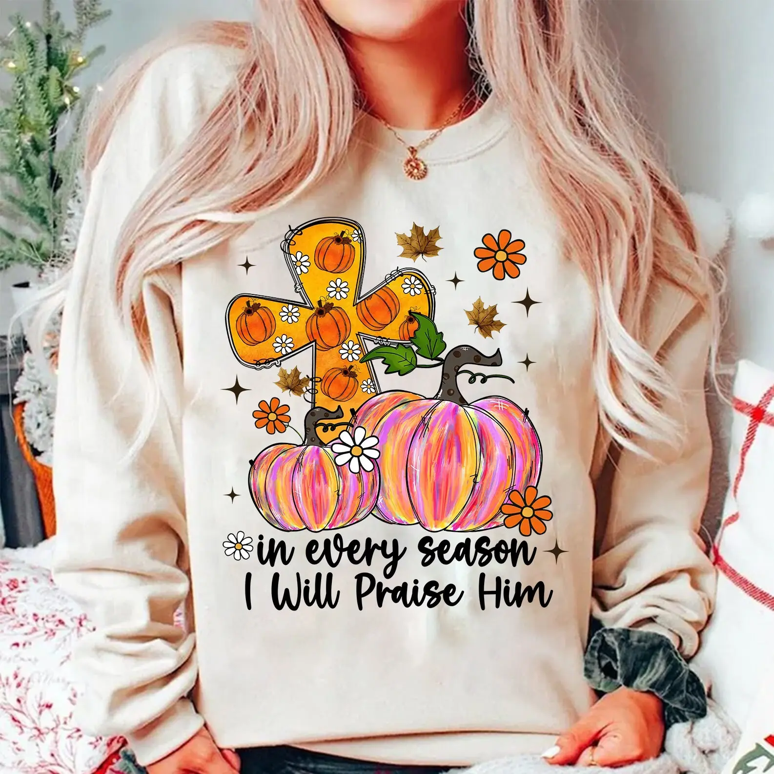 Comfort Colors In Every Season I Will Praise Him Shirt, Christian Bible Verse Pumpkin Pink Fall Tee - photo 3