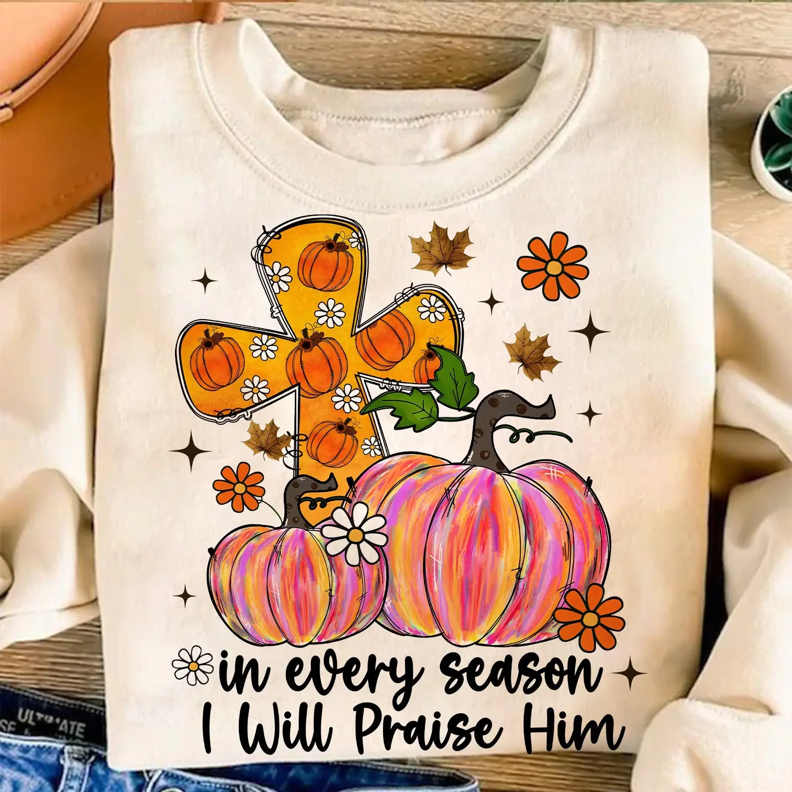Comfort Colors In Every Season I Will Praise Him Shirt, Christian Bible Verse Pumpkin Pink Fall Tee - photo 4