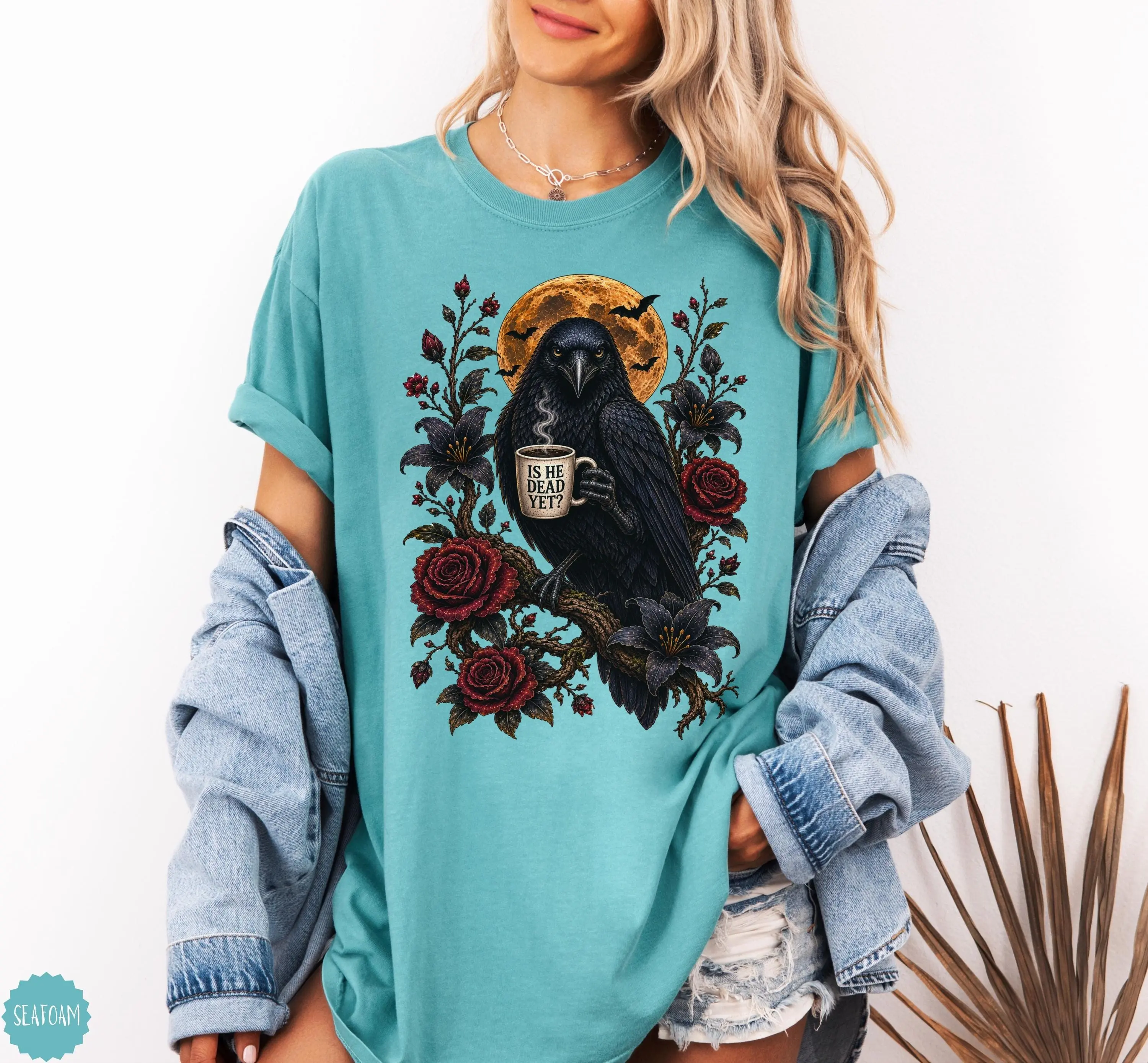 Comfort Colors Is He Dead Yet Shirt, Raven Black Crow Coffee Gothic Halloween Anti Trump Protest Tee - photo 5