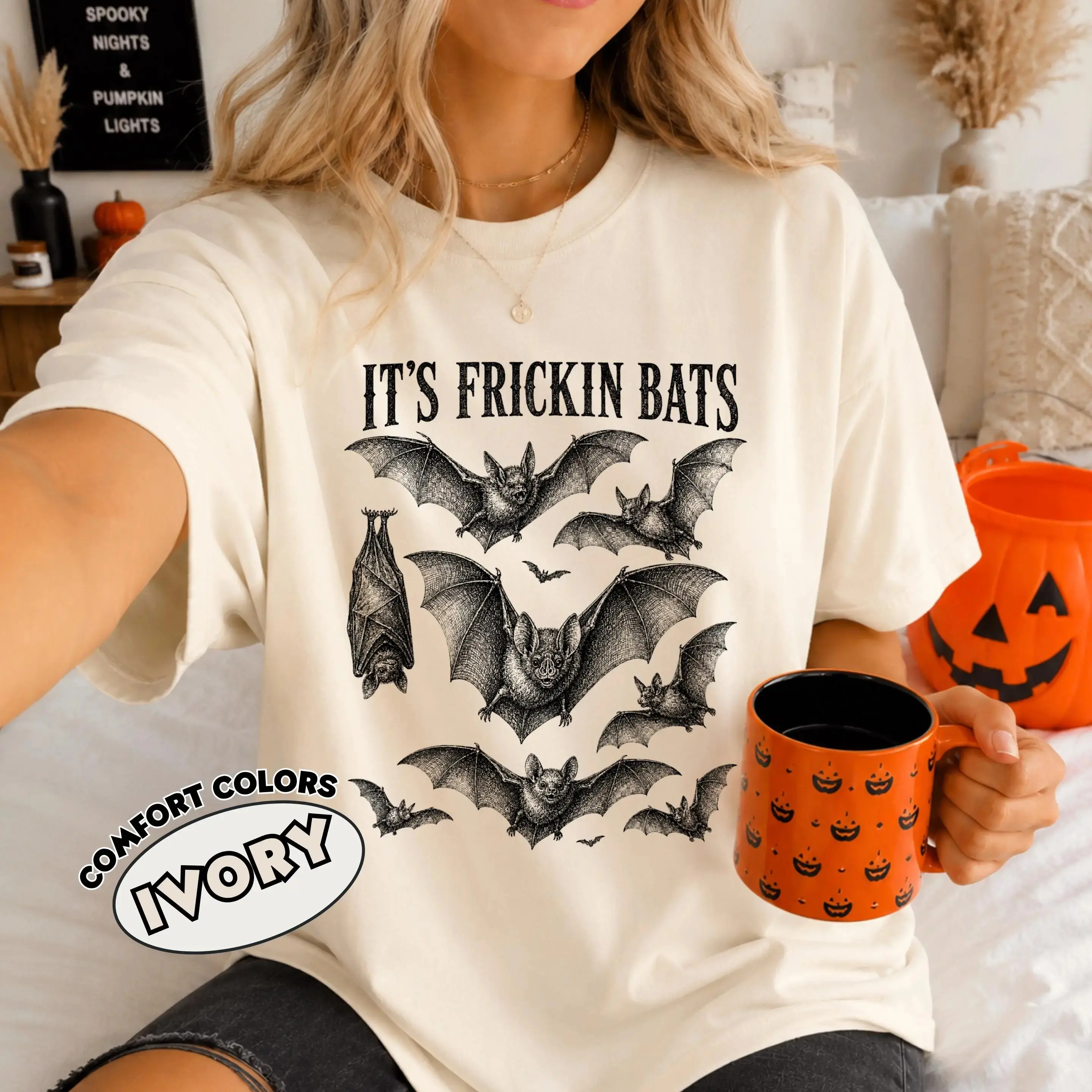 Comfort Colors Its Frickin Bats Shirt, Halloween Spooky Season Tshirt, Vintage Bat Lover Funny Gift Tee for Women - photo 2