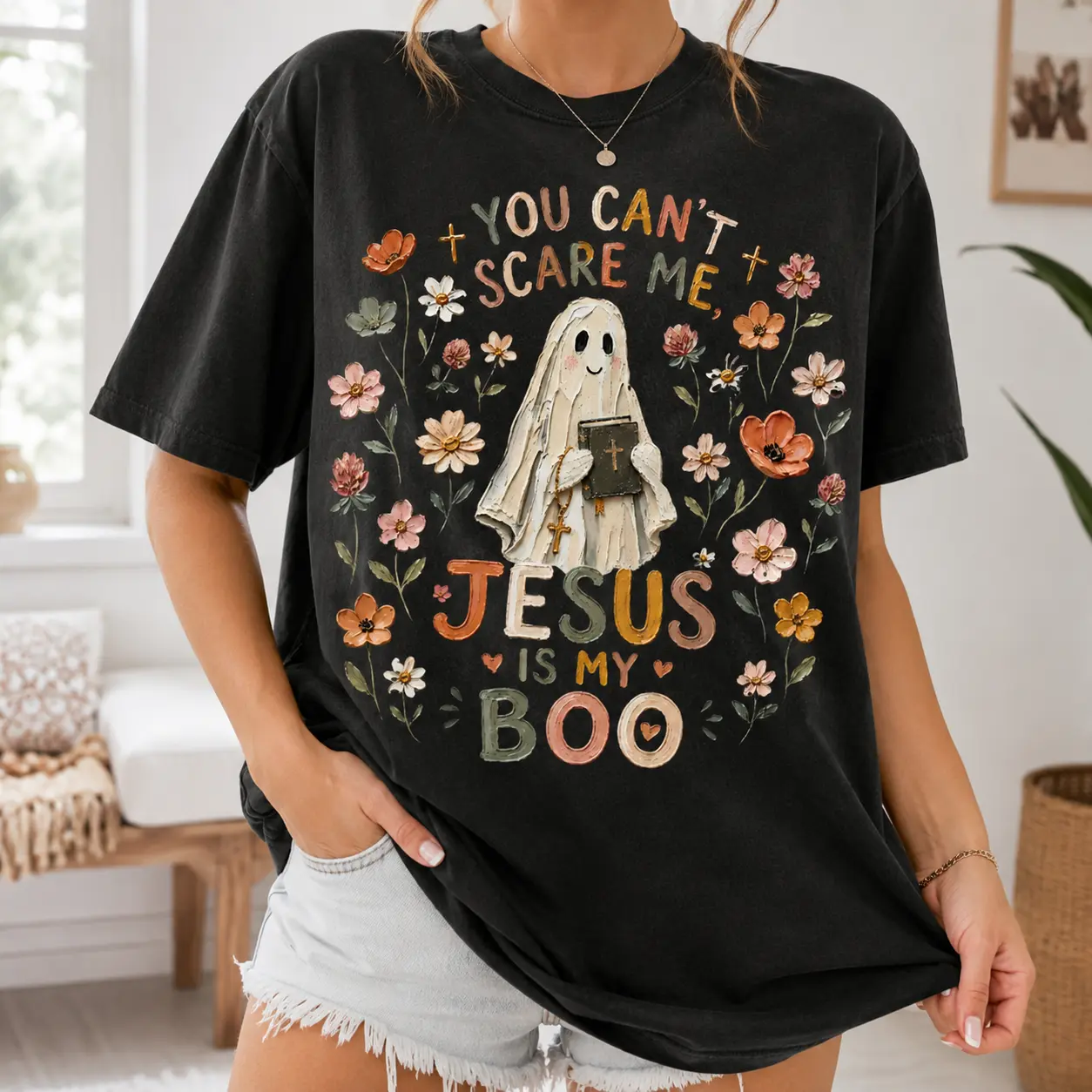 Comfort Colors Jesus Is My Boo T-Shirt, You Can't Scare Me Christian Tee, Holy Ghost Tee, Faith Halloween Shirt - photo 2