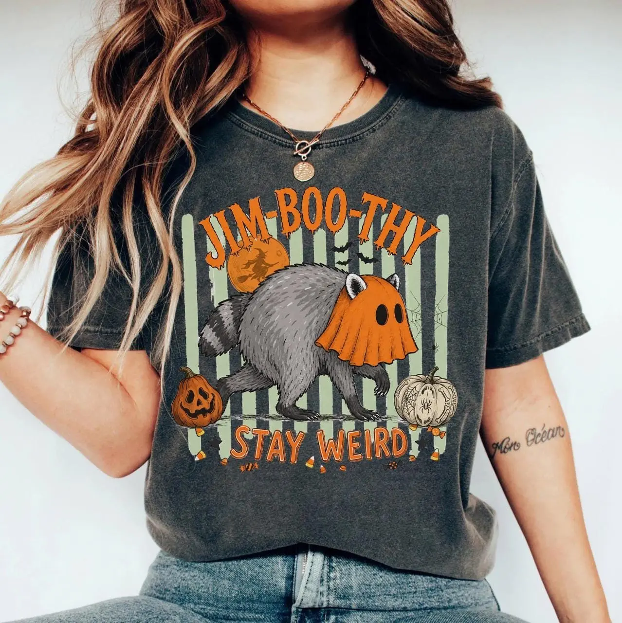 Comfort Colors Jimothy Halloween Shirt, Jim-Boo-Thy Raccoon Trash Panda Ghost Meme Trendy Tee