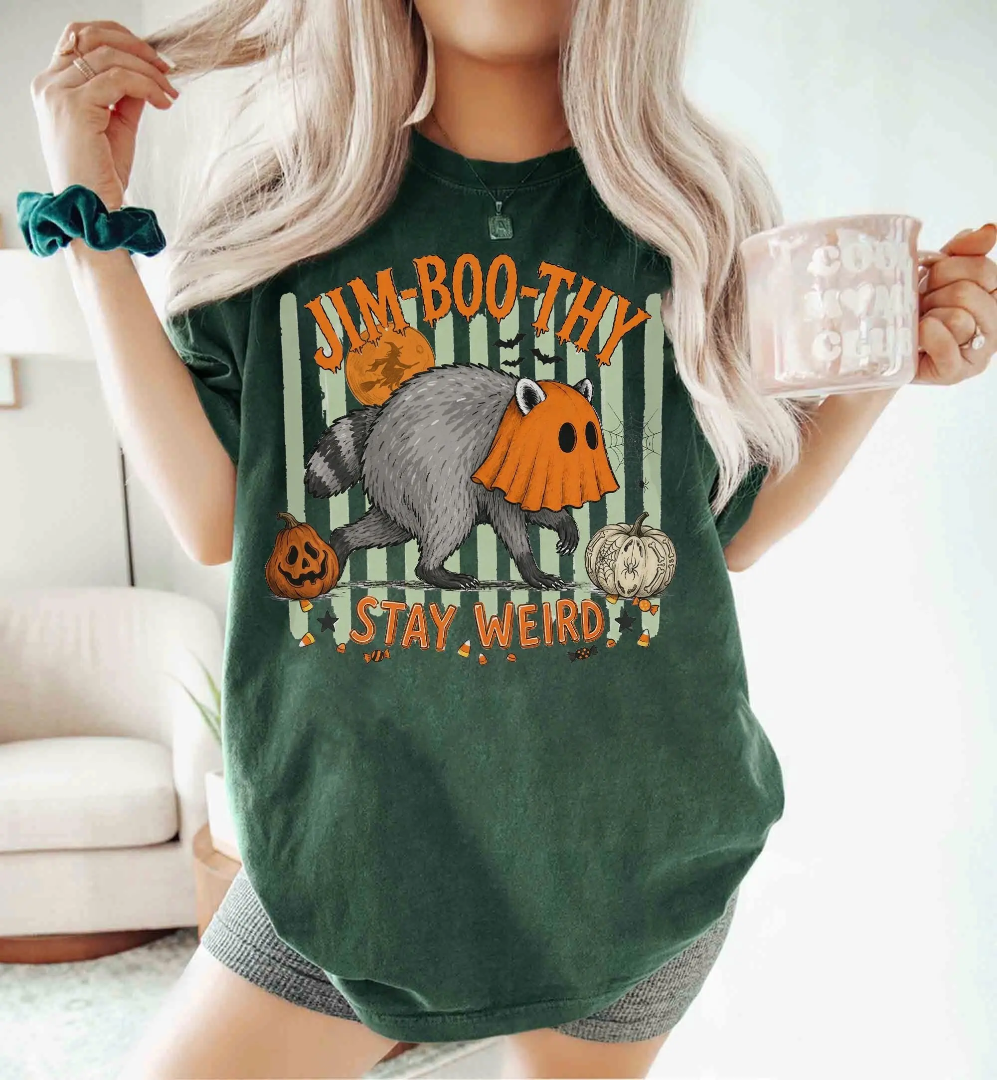 Comfort Colors Jimothy Halloween Shirt, Jim-Boo-Thy Raccoon Trash Panda Ghost Meme Trendy Tee - photo 3