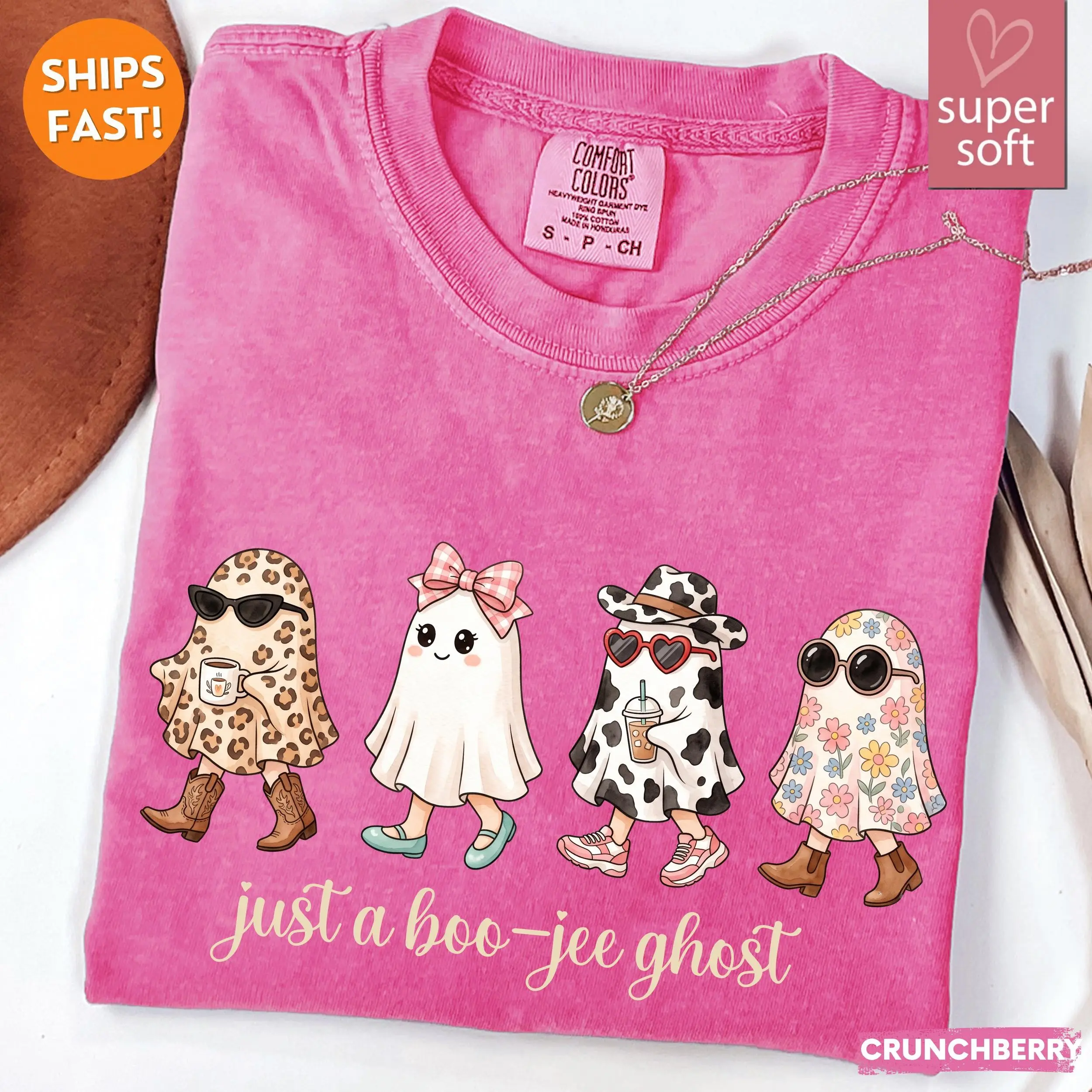 Comfort Colors Just a Boo Jee Ghost Sweatshirt, Leopard Cow Print Coffee Girly Halloween Fall Graphic Top - photo 5