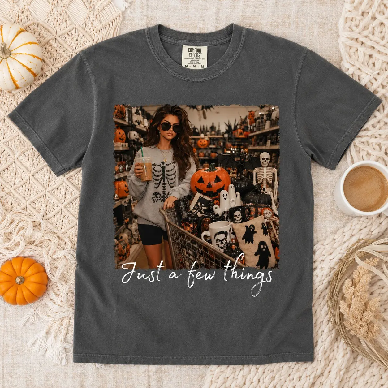 Comfort Colors Just a Few Things Skeleton Shopping Cart Shirt, Vintage Halloween Tee for Women - photo 2