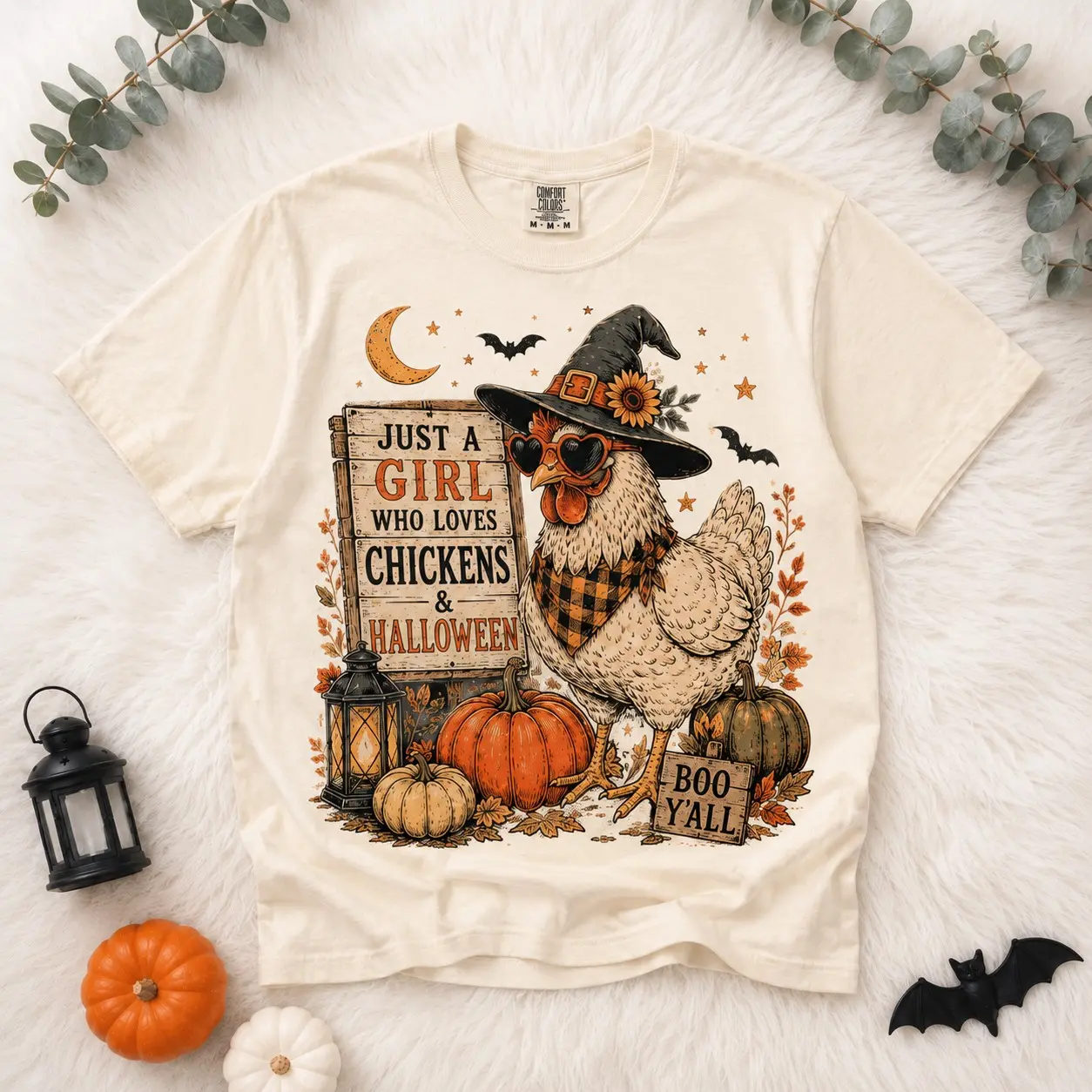 Comfort Colors Just A Girl Who Loves Chickens Halloween Shirt, Funny Spooky Farm Life Fall Tee
