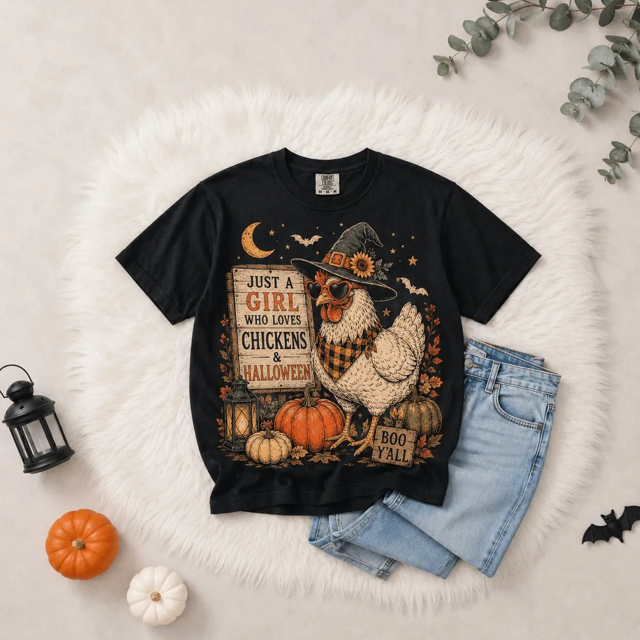 Comfort Colors Just A Girl Who Loves Chickens Halloween Shirt, Funny Spooky Farm Life Fall Tee - photo 2