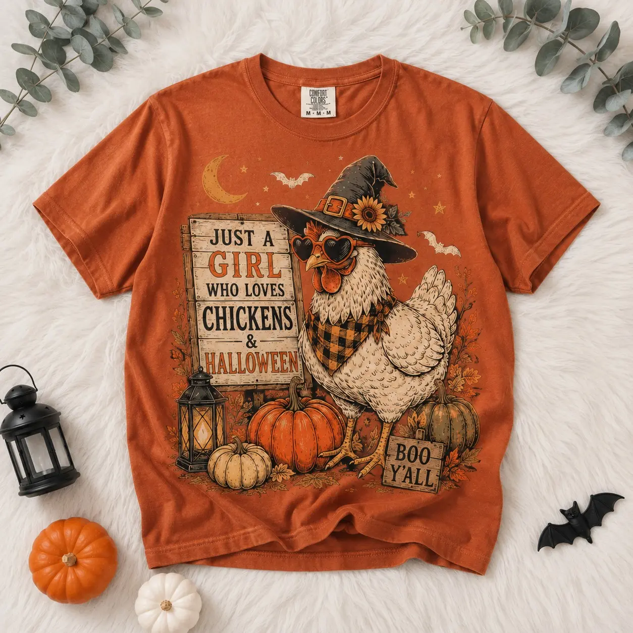 Comfort Colors Just A Girl Who Loves Chickens Halloween Shirt, Funny Spooky Farm Life Fall Tee - photo 4