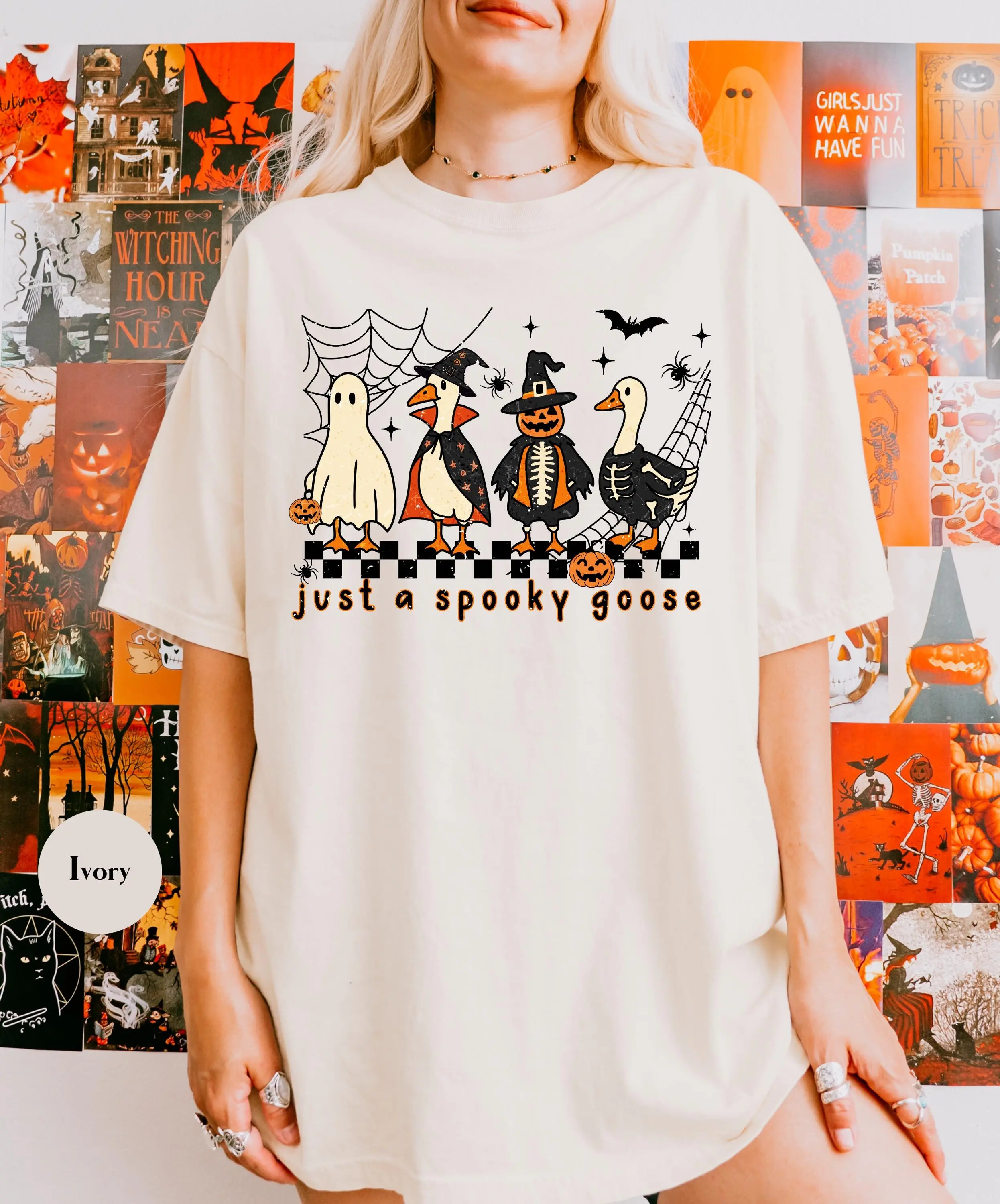 Comfort Colors Just A Spooky Goose Halloween T-Shirt, Funny Horror Graphic Tee for Women - photo 3
