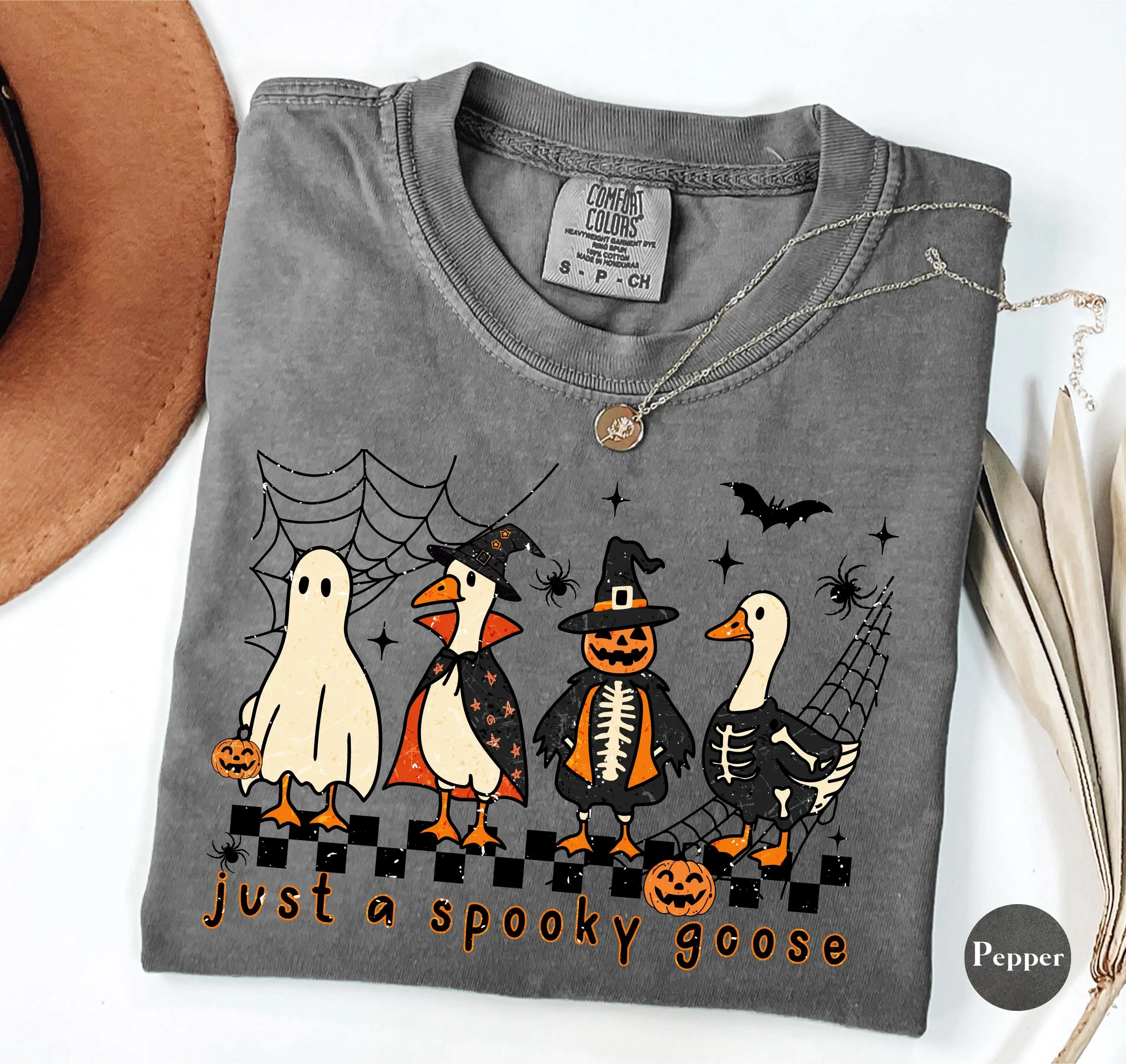 Comfort Colors Just A Spooky Goose Halloween T-Shirt, Funny Horror Graphic Tee for Women - photo 4
