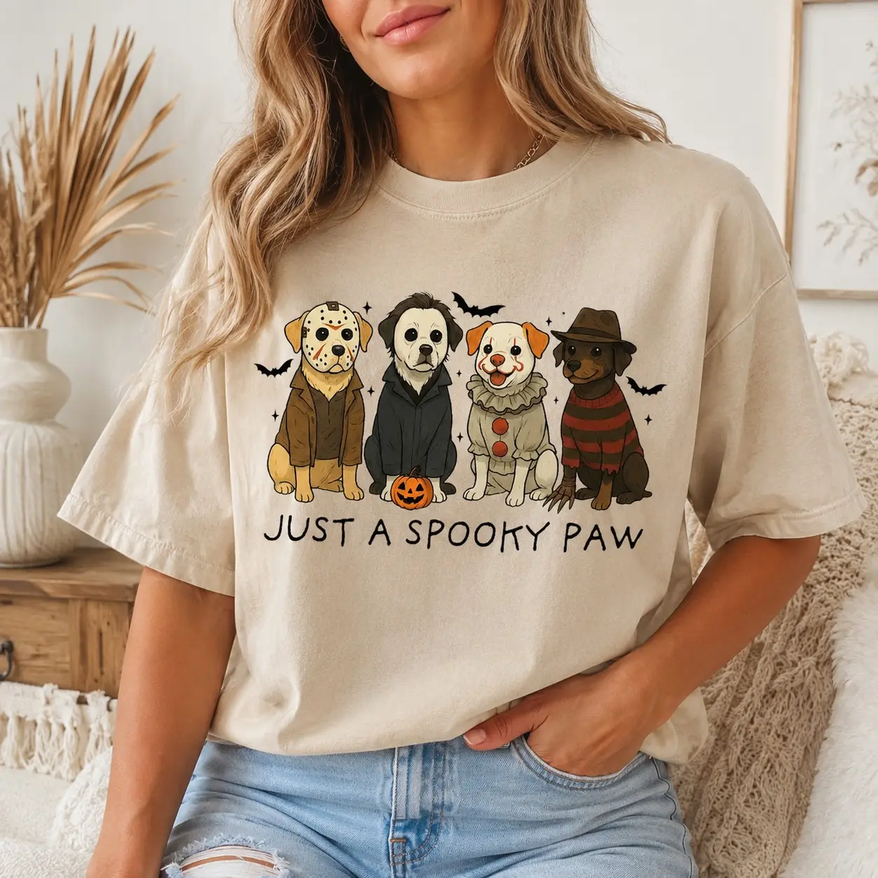 Comfort Colors Just a Spooky Paw Shirt, Horror Halloween Pet Owner Graphic Tee, Funny Dog Costume Celebration Top
