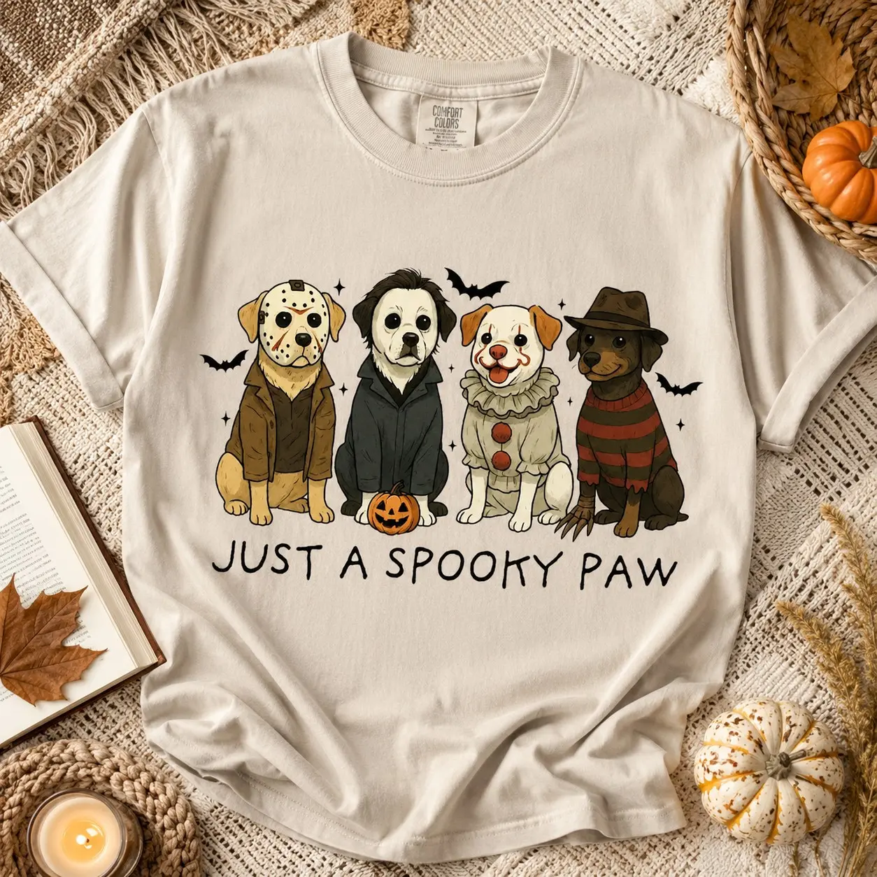 Comfort Colors Just a Spooky Paw Shirt, Horror Halloween Pet Owner Graphic Tee, Funny Dog Costume Celebration Top - photo 2