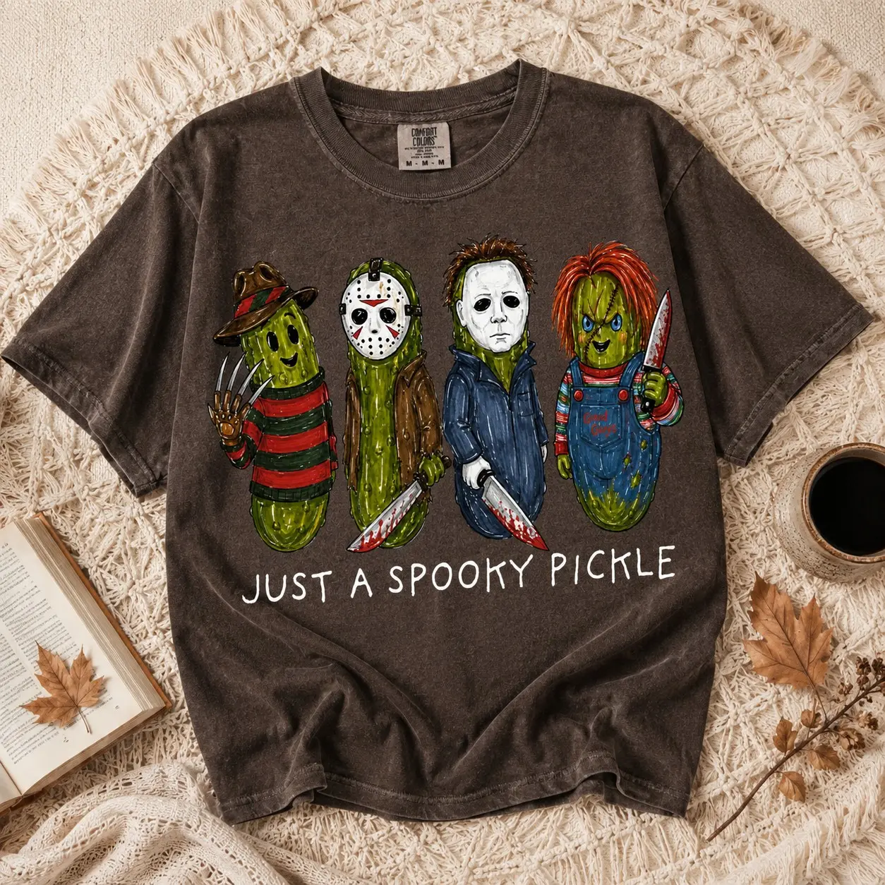 Comfort Colors Just a Spooky Pickle Shirt, Funny Horror Movie Killers Graphic Tee for Women, Halloween Party October Birthday Gift - photo 2