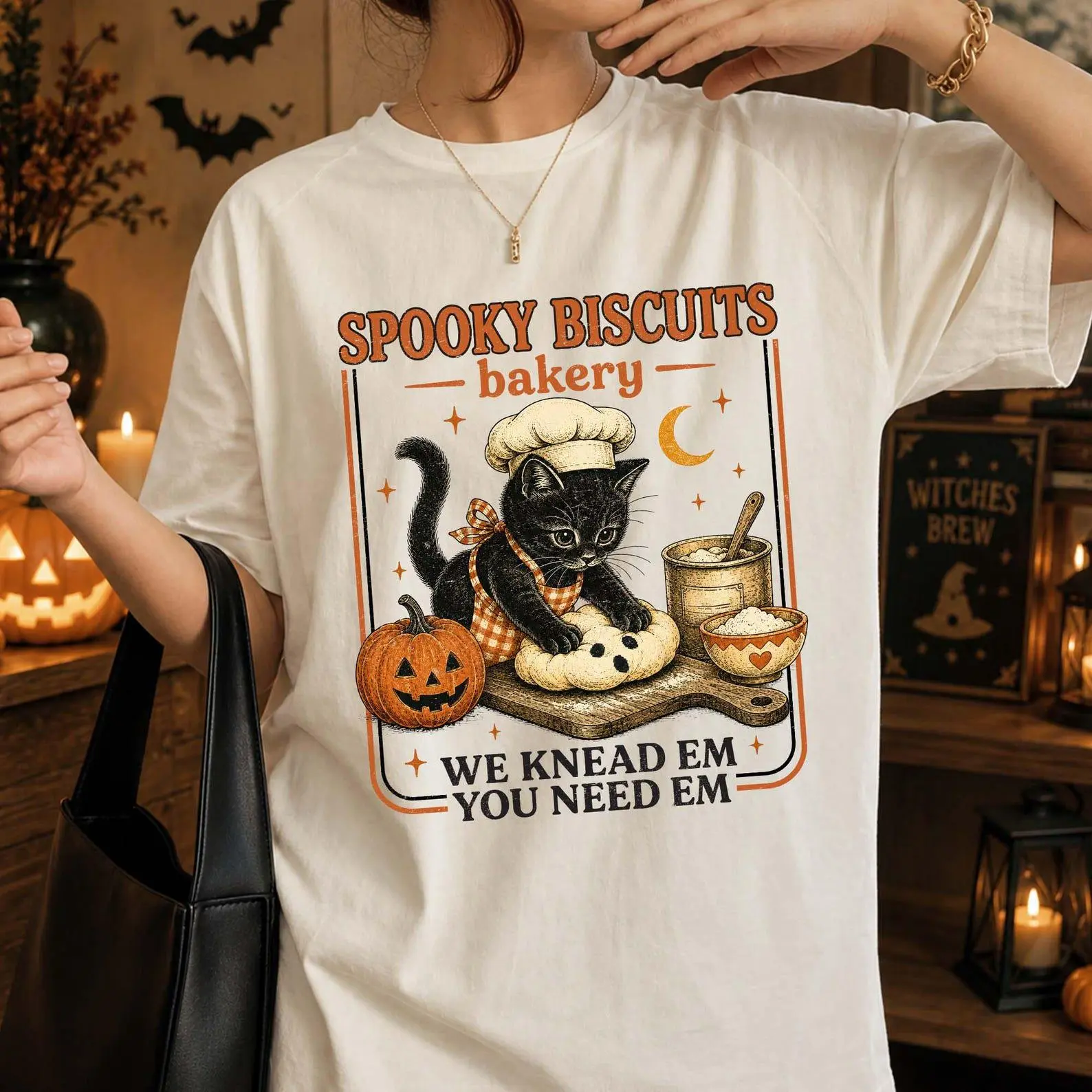 Comfort Colors Kitty Biscuits Shirt, Black Cat Lover Vintage Baking Pumpkin Spooky Season Halloween Tee