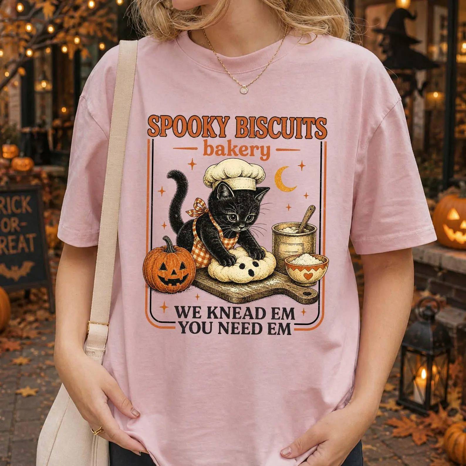 Comfort Colors Kitty Biscuits Shirt, Black Cat Lover Vintage Baking Pumpkin Spooky Season Halloween Tee - photo 4