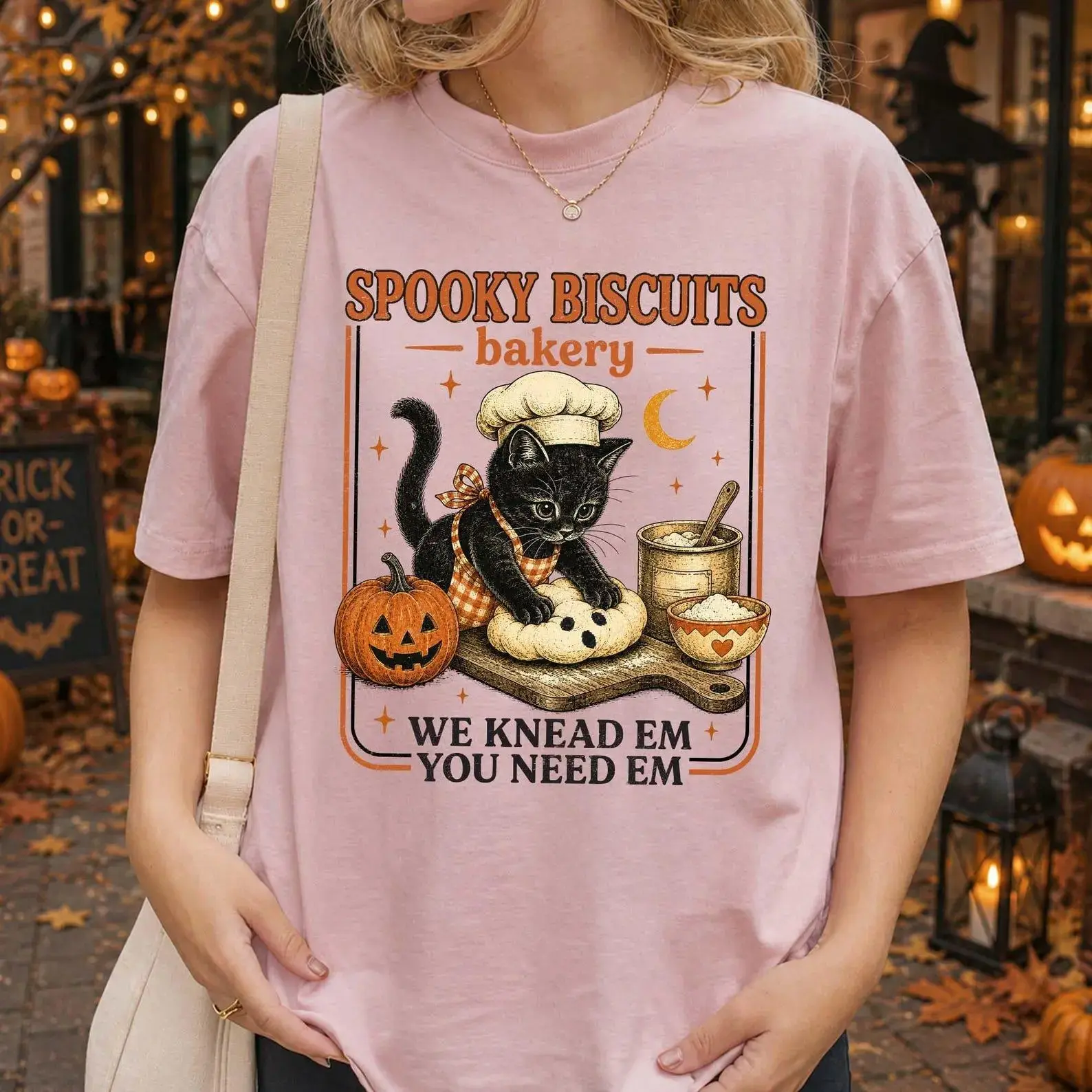 Comfort Colors Kitty Biscuits Shirt, Black Cat Halloween Fall Tee, Vintage Baking Pumpkin Spooky Season Lover Gift - photo 5