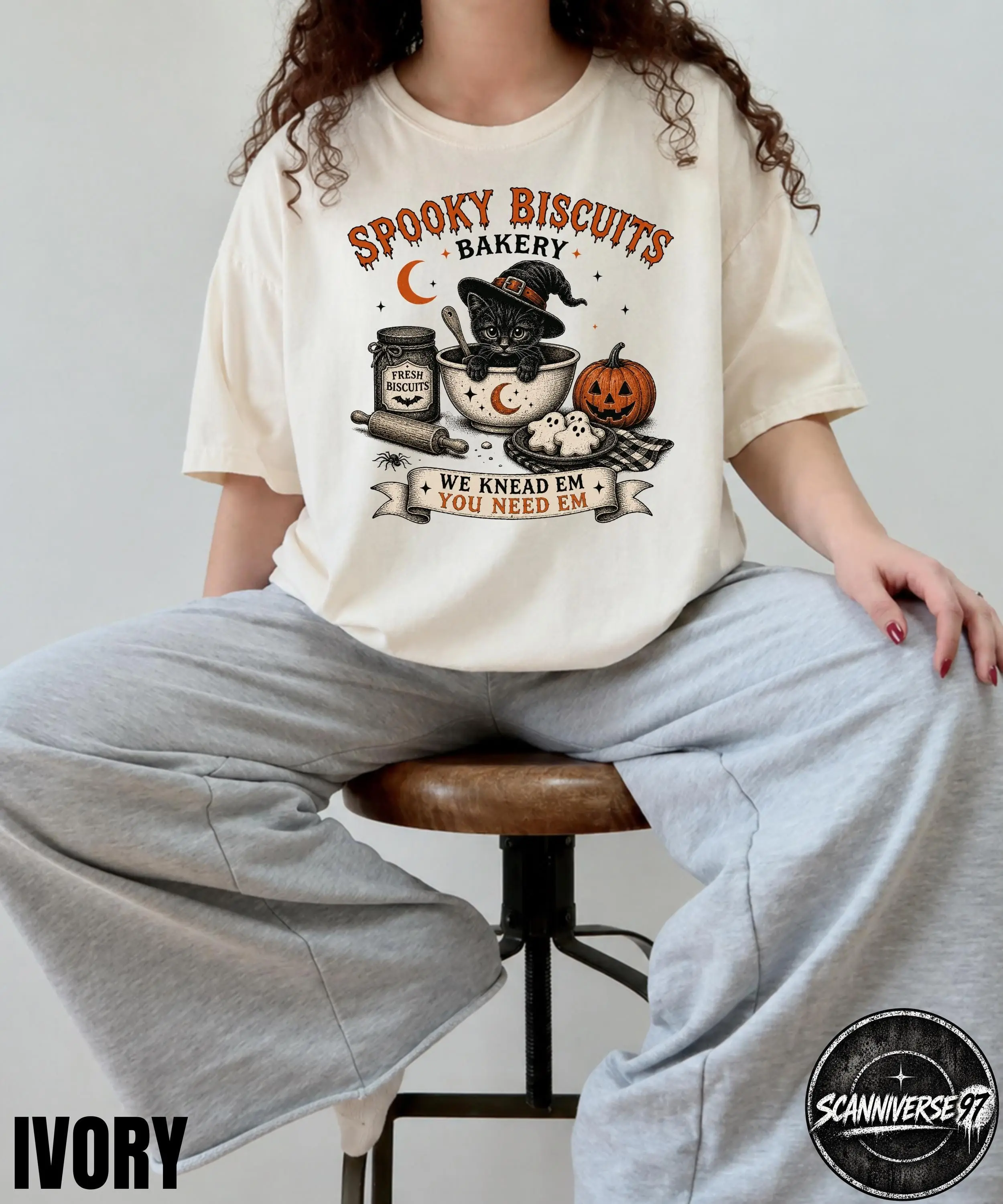Comfort Colors Kitty Biscuits T-Shirt, Vintage Baking Pumpkin Tee, Black Cat Halloween Spooky Season Fall Lover Gift