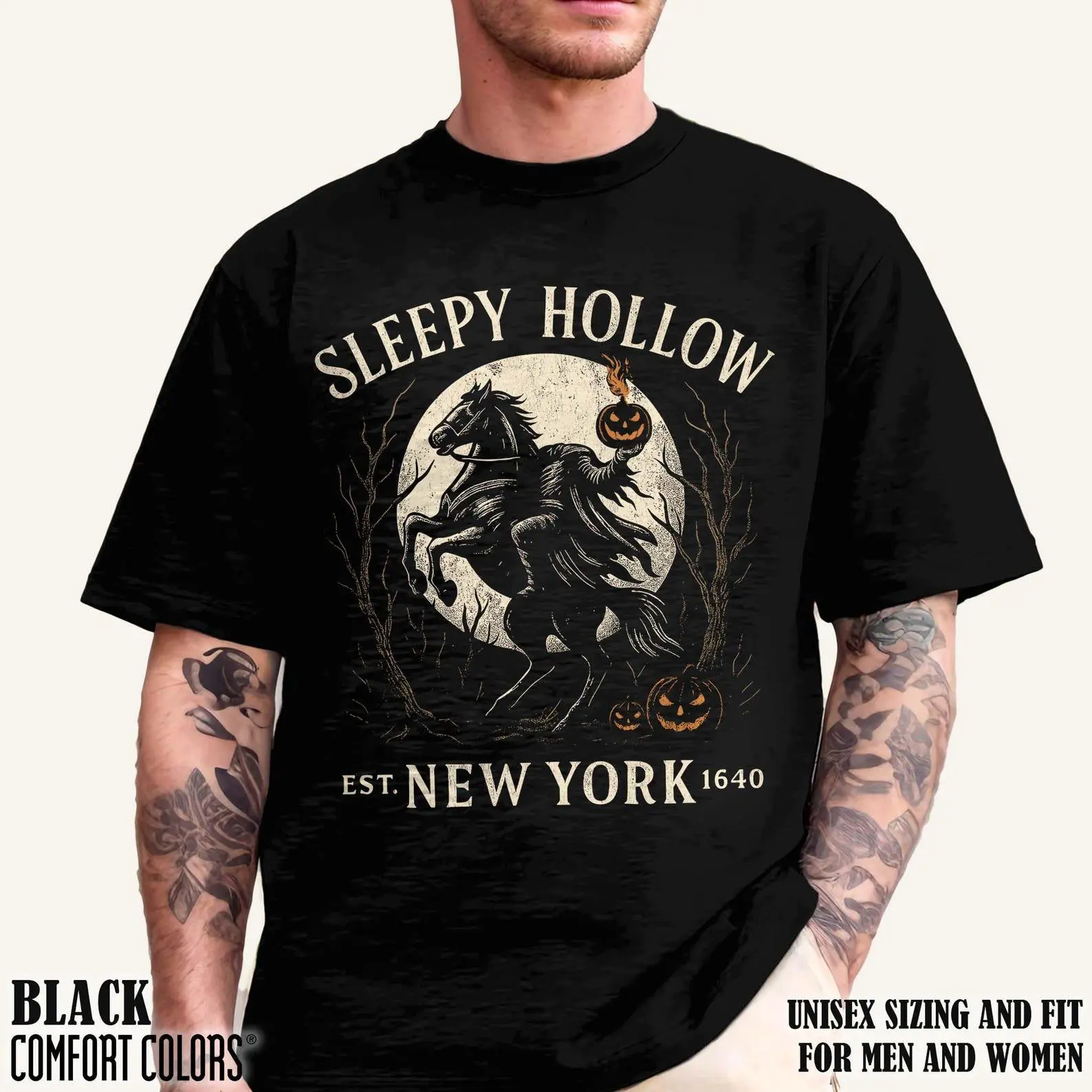 Comfort Colors Legend of Sleepy Hollow Halloween Shirt, Retro Horror Bookish Headless Horseman Ichabod Crane Tee - photo 2