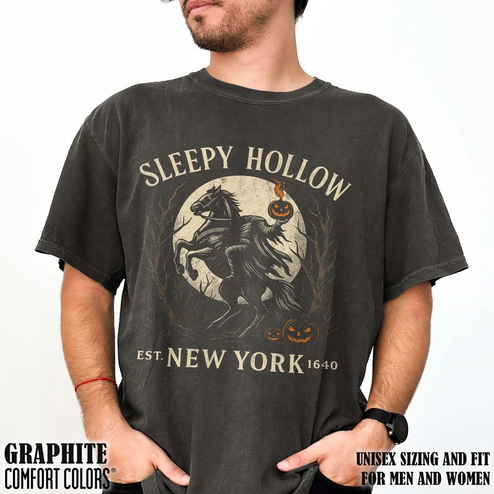 Comfort Colors Legend of Sleepy Hollow Halloween Shirt, Retro Horror Bookish Headless Horseman Ichabod Crane Tee - photo 4