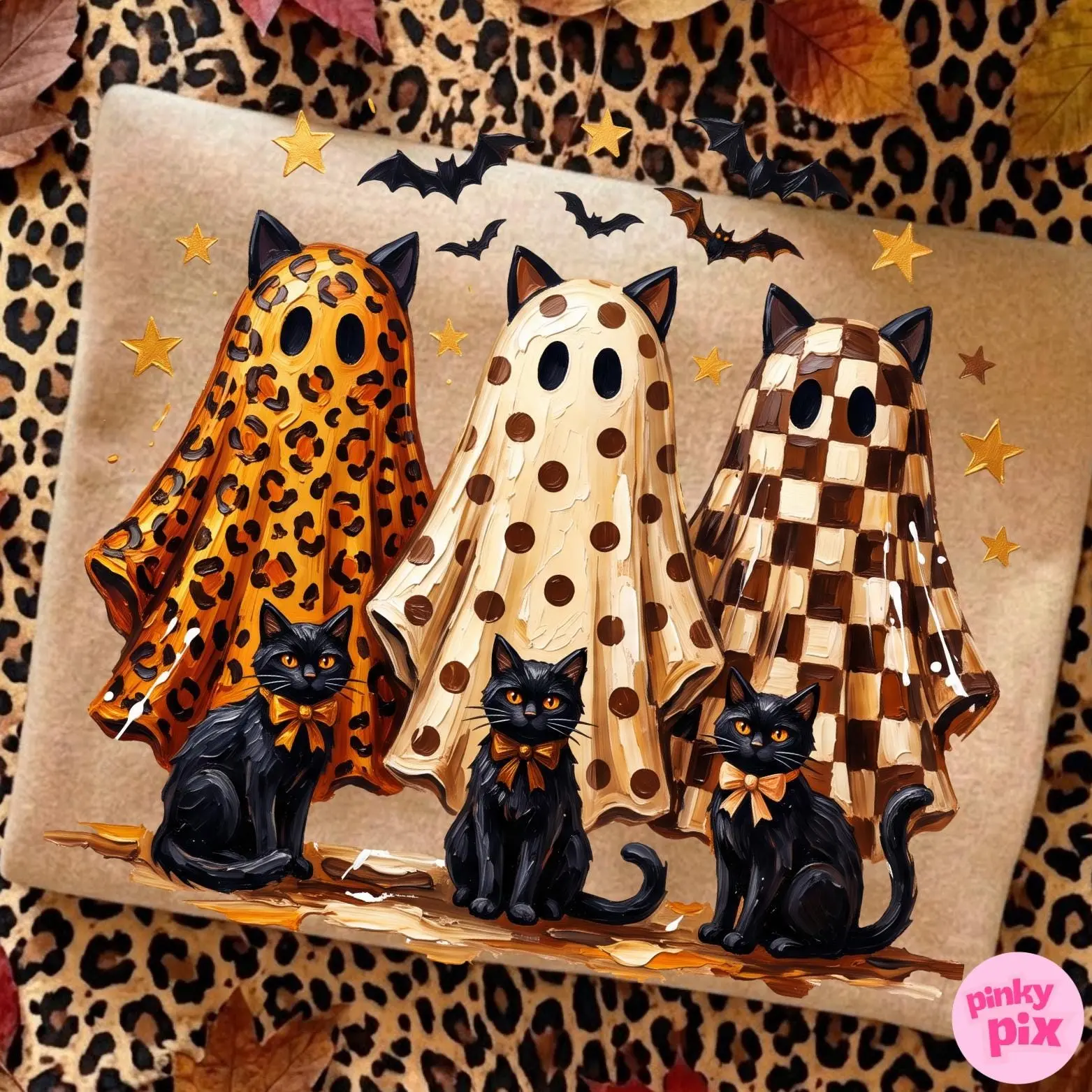 Comfort colors Leopard Halloween Ghost Black Cat Shirt, Fall Tshirt - photo 1