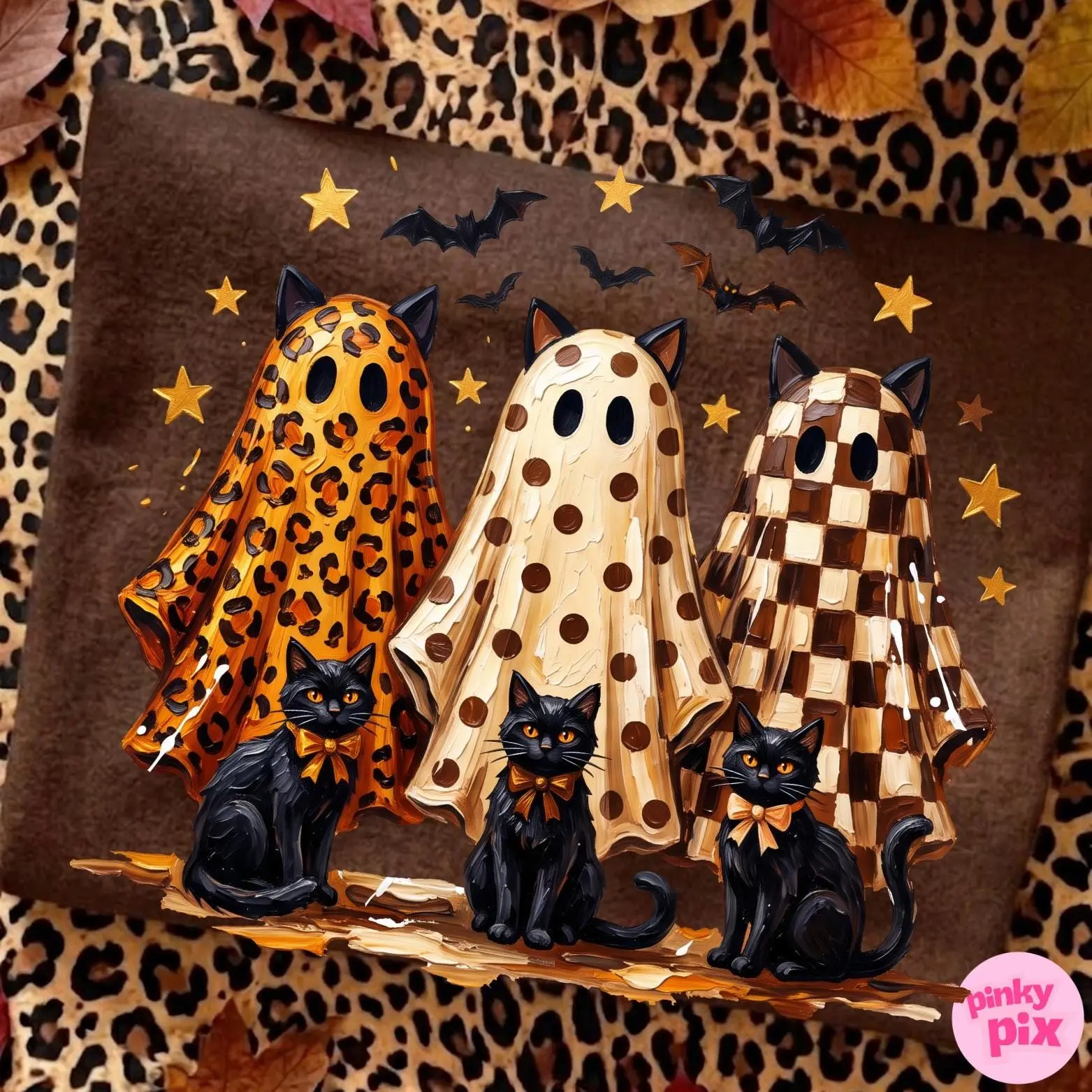 Comfort colors Leopard Halloween Ghost Black Cat Shirt, Fall Tshirt - photo 2