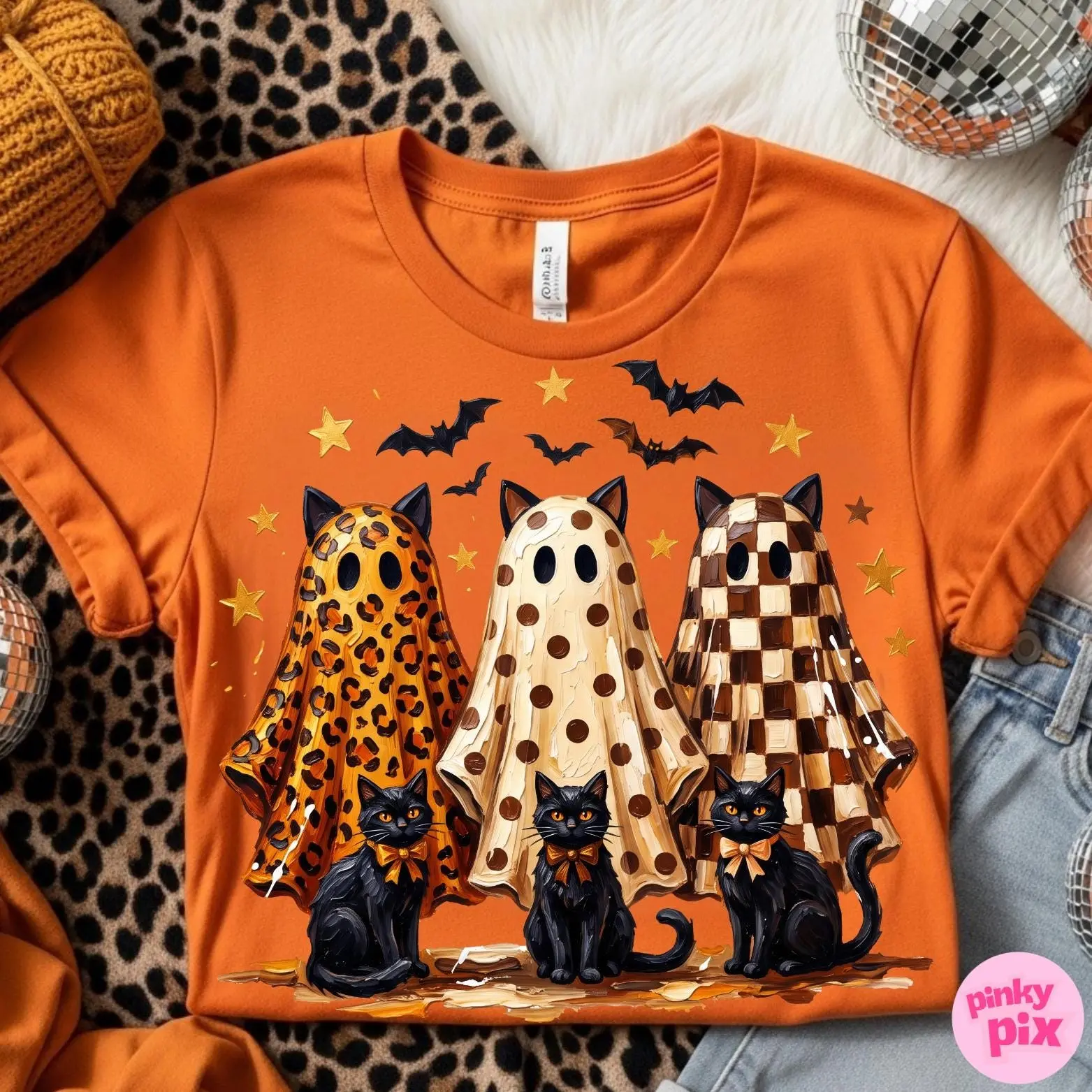 Comfort colors Leopard Halloween Ghost Black Cat Shirt, Fall Tshirt - photo 3