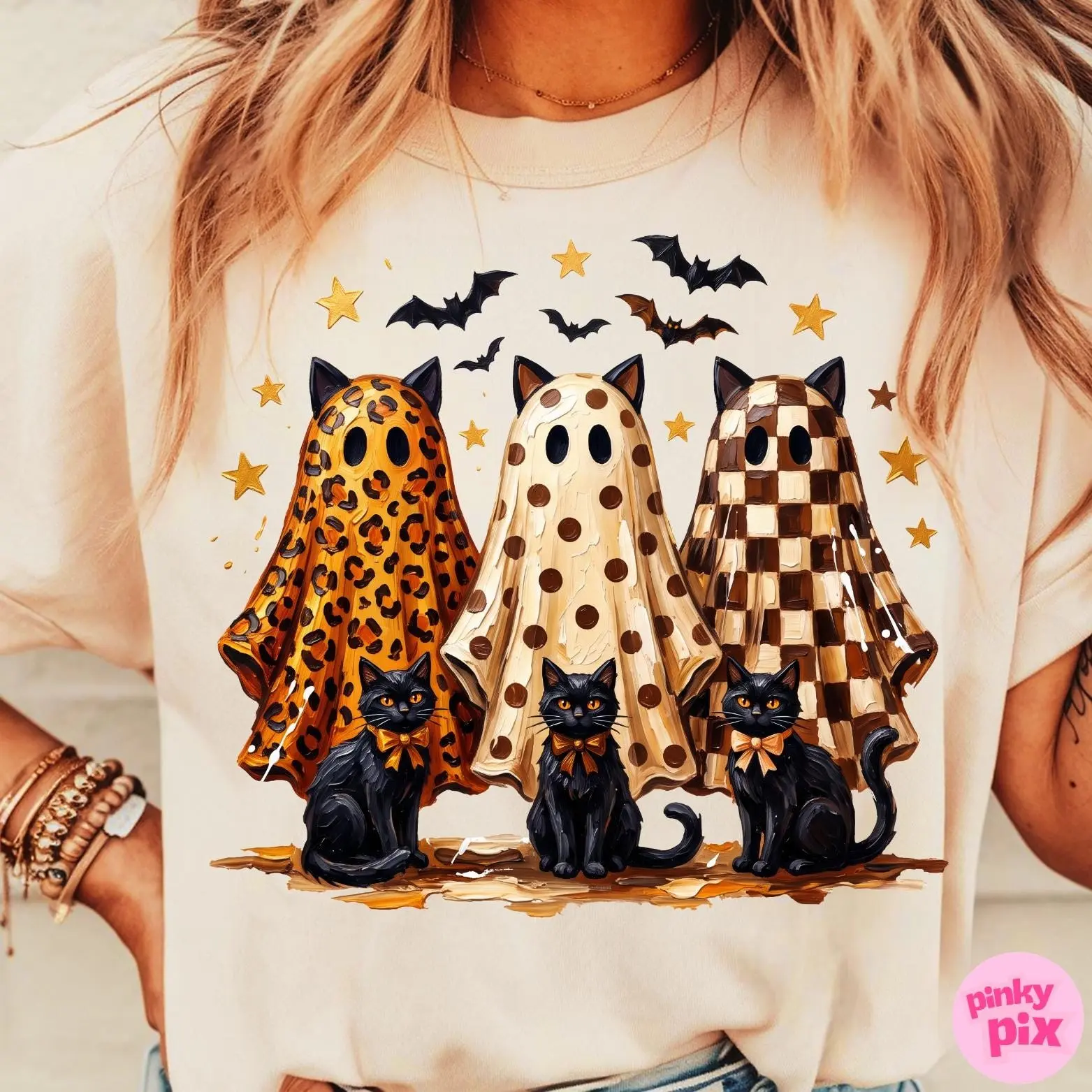 Comfort colors Leopard Halloween Ghost Black Cat Shirt, Fall Tshirt - photo 4
