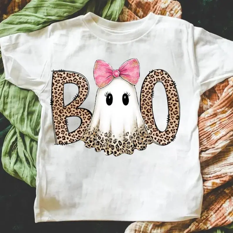 Comfort Colors Leopard Preppy Ghost Boo Coquette Sweatshirt, Trendy Pumpkin Halloween Graphic Top - photo 3