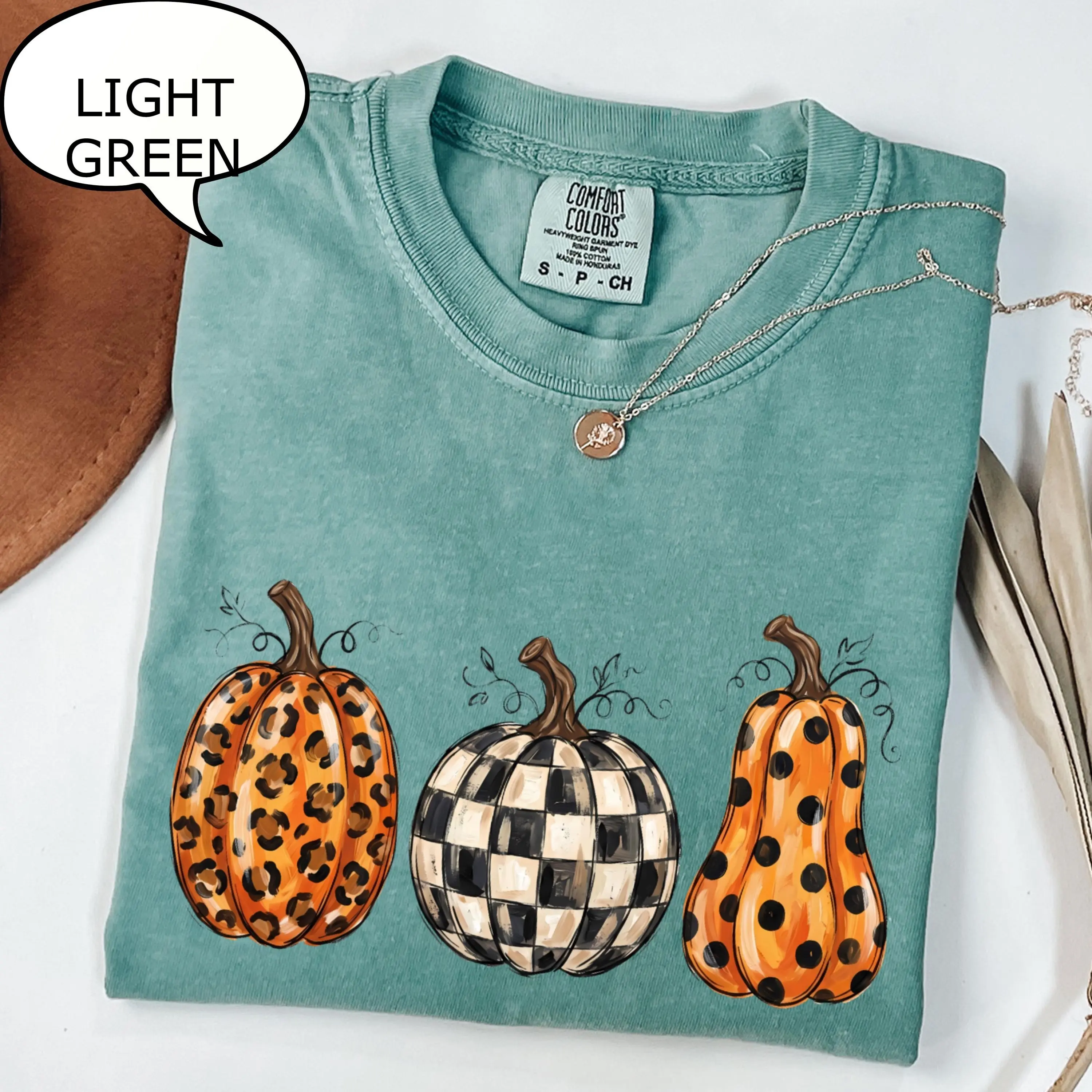 Comfort Colors Leopard Pumpkin T-Shirt, Checkered Fall Season Graphic Tee, Cute Autumn Gift - photo 2