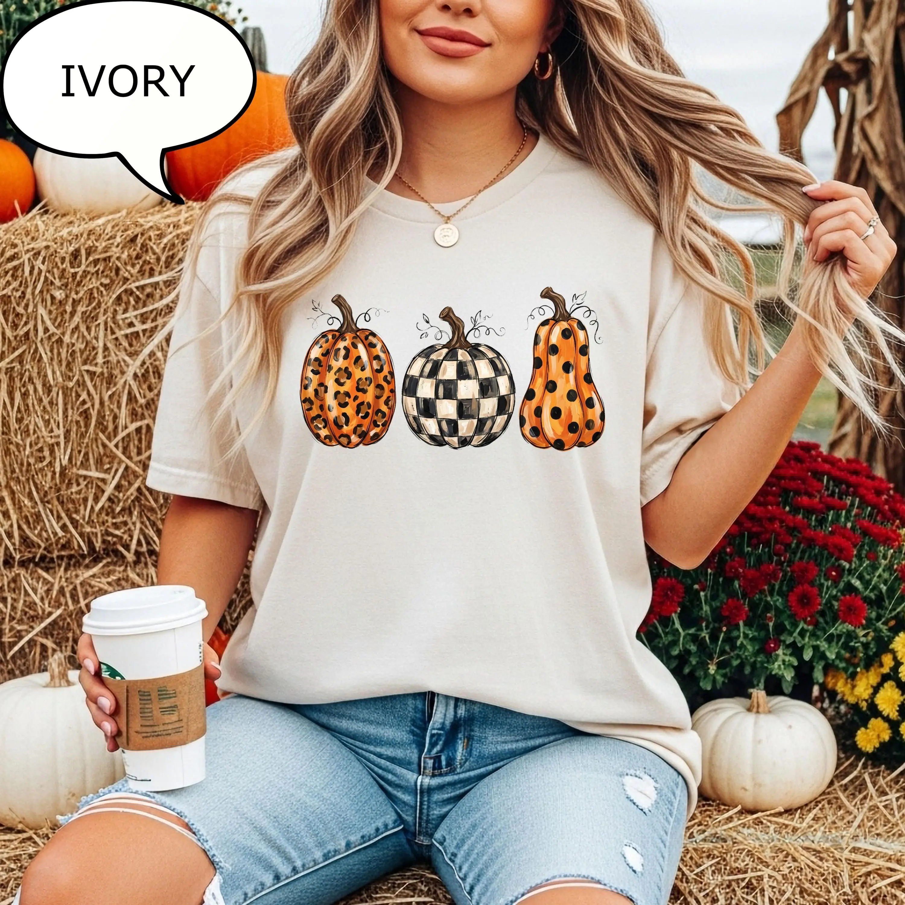 Comfort Colors Leopard Pumpkin T-Shirt, Checkered Fall Season Graphic Tee, Cute Autumn Gift - photo 4