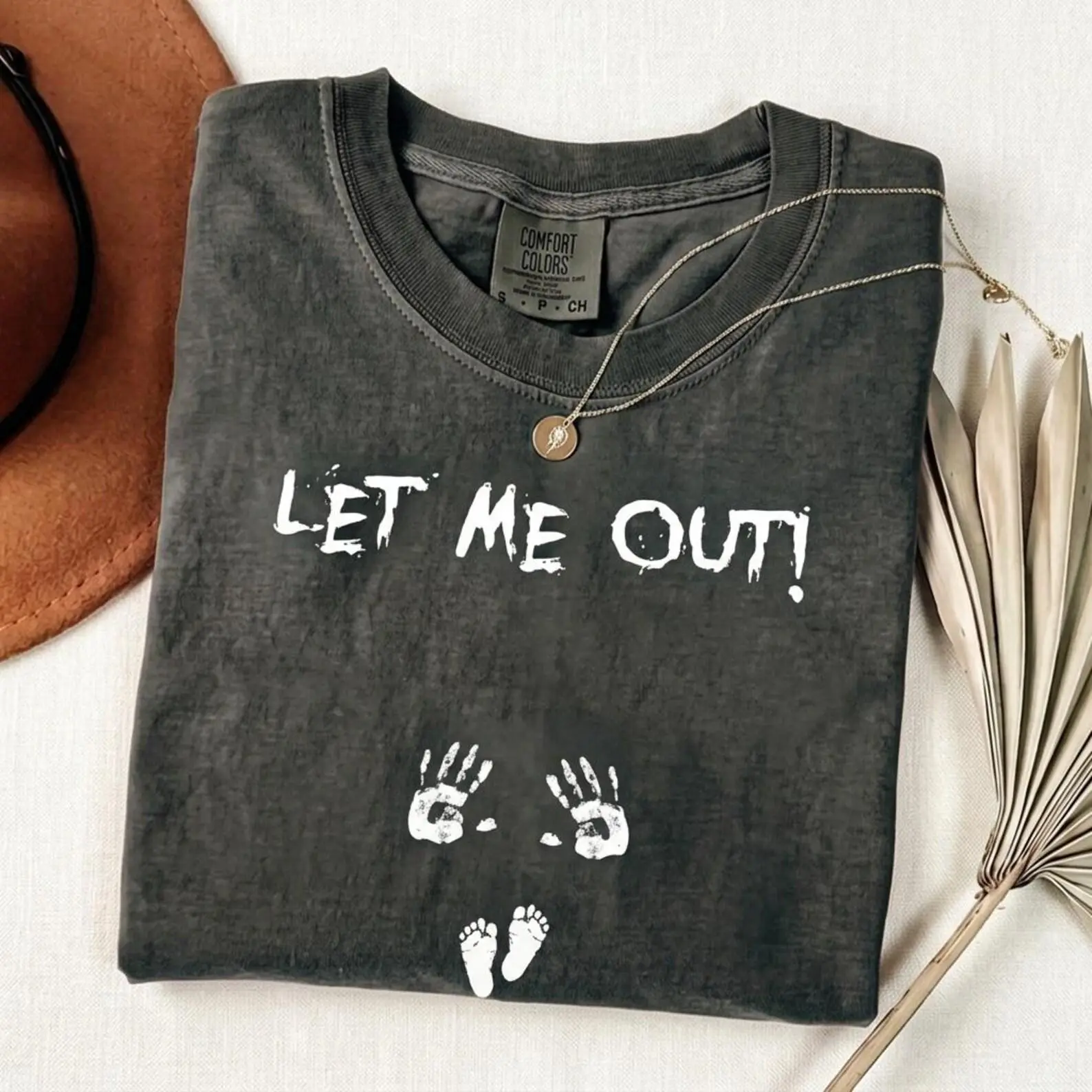 Comfort Colors Let Me Out Pregnancy Sweatshirt, Funny Creepy Handprint Reveal Top, Spooky Pregnant Halloween Baby - photo 2