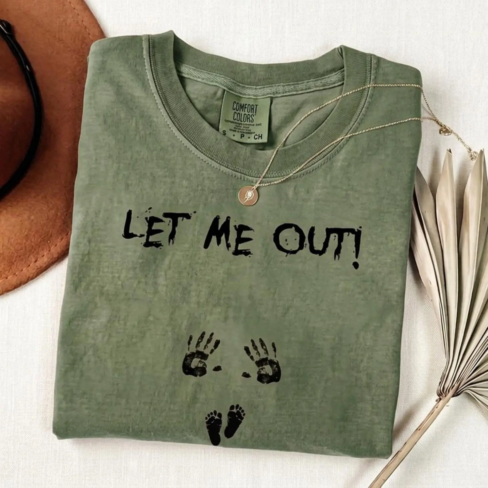 Comfort Colors Let Me Out Pregnancy Sweatshirt, Funny Creepy Handprint Reveal Top, Spooky Pregnant Halloween Baby - photo 3