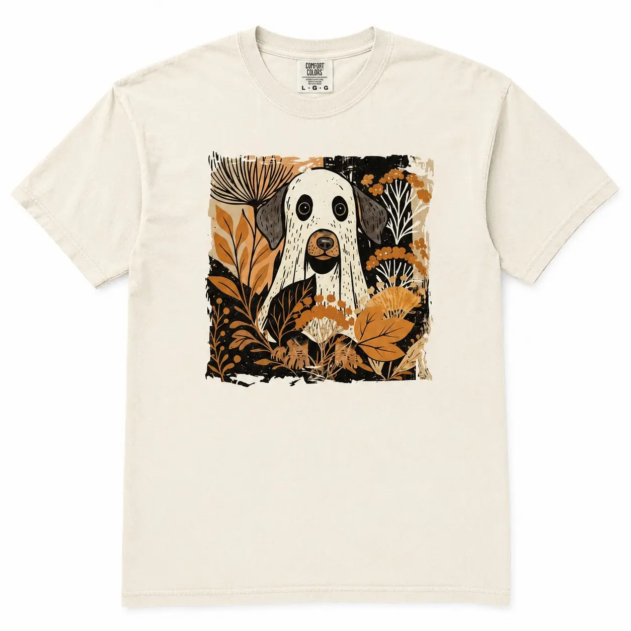 Comfort Colors Linocut Ghost Dog Breeds Floral Pumpkin Women Graphic Shirts Halloween Party - photo 2
