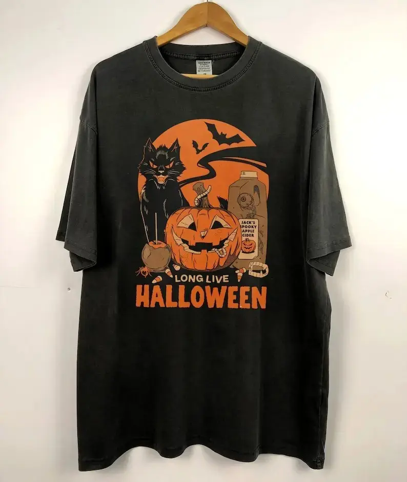 Comfort Colors Long Live Halloween Shirt for Women, Retro Vintage Style Fall Tee, Spooky Season Graphic Top - photo 2