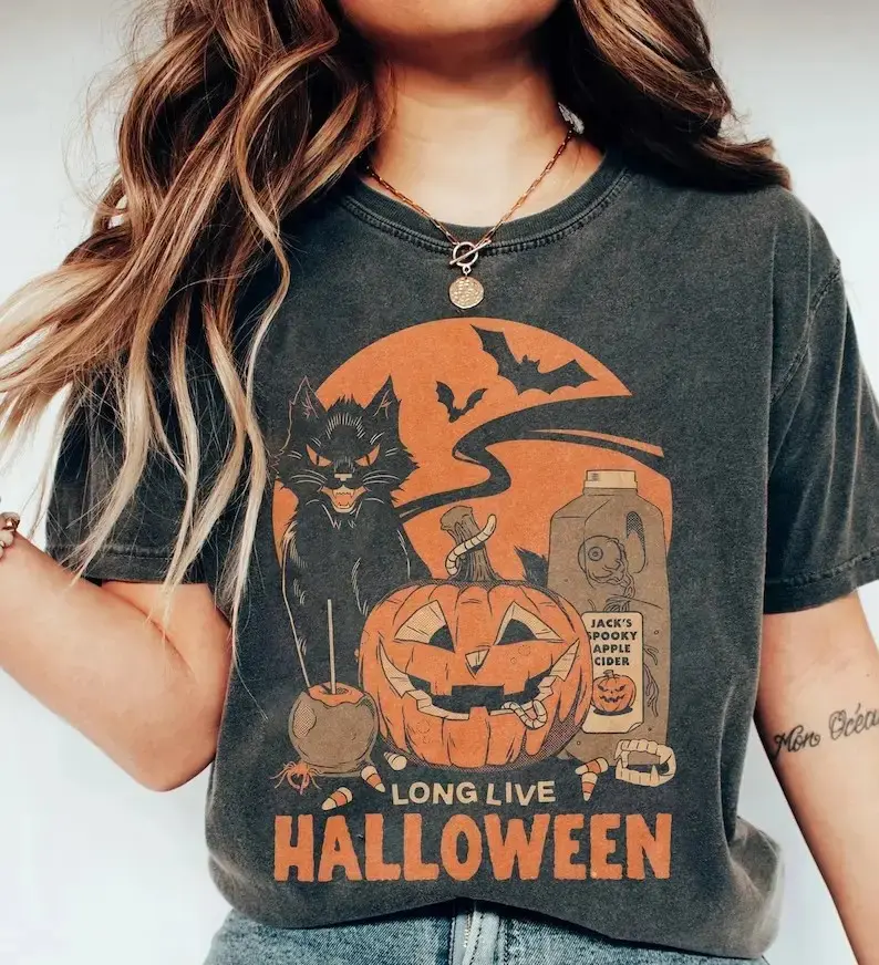 Comfort Colors Long Live Halloween Shirt for Women, Retro Vintage Style Fall Tee, Spooky Season Graphic Top - photo 3