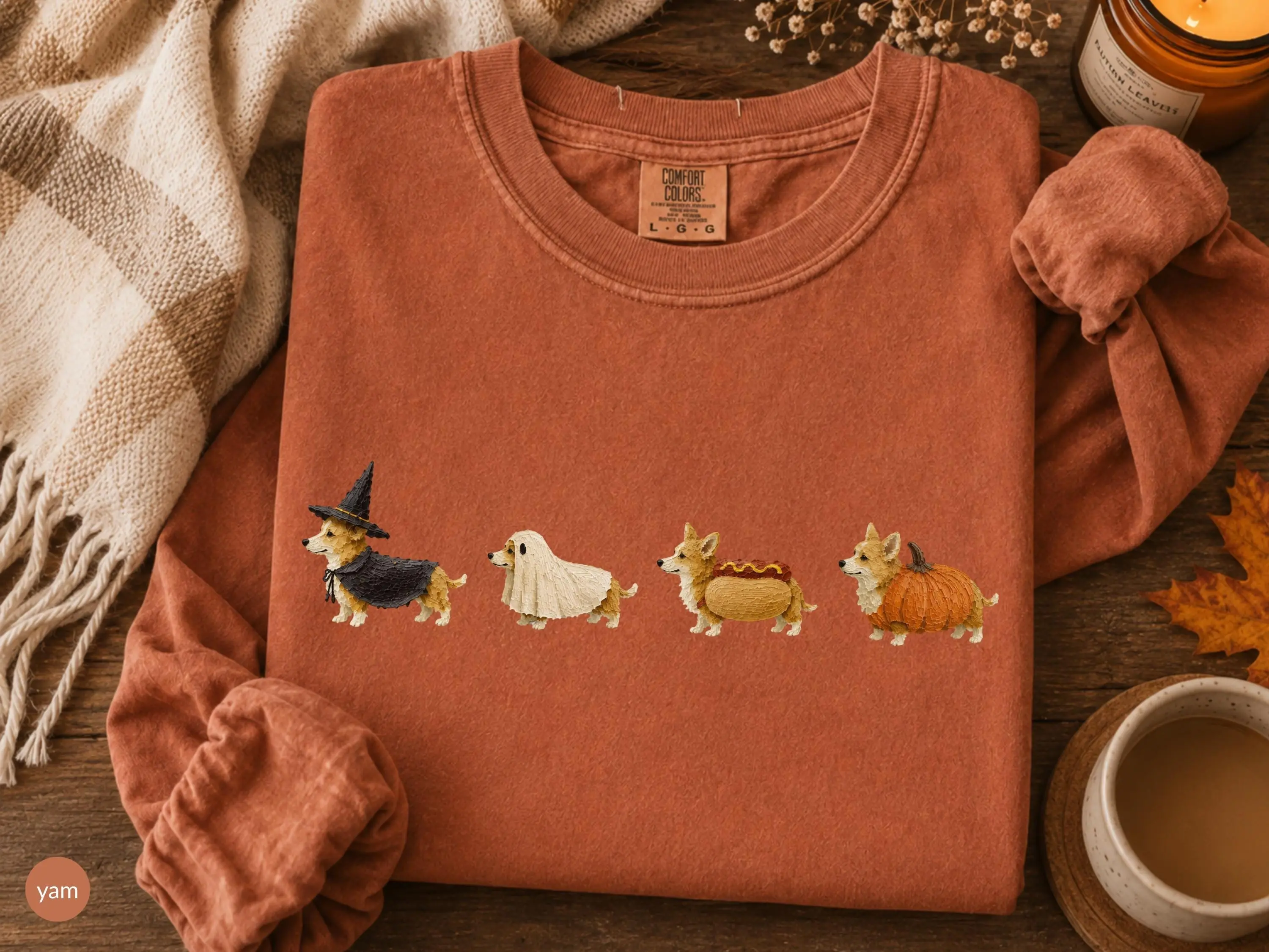 Comfort Colors Long Sleeve Corgi Halloween Sweatshirt, Funny Oil Painting Dog Mom Gift Top - photo 2