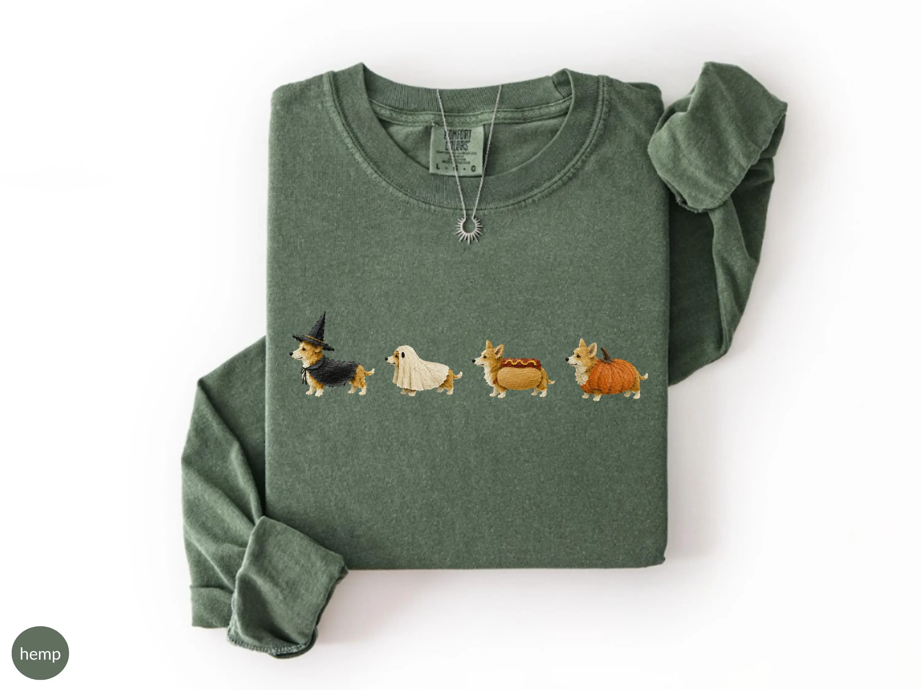 Comfort Colors Long Sleeve Corgi Halloween Sweatshirt, Funny Oil Painting Dog Mom Gift Top - photo 4